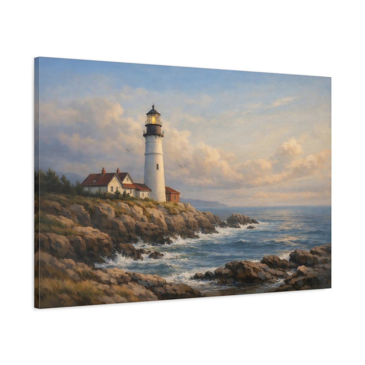 Side Mockup 1. Nature Lighthouse Coastal Lighthouse shown as stretched canvas wall art