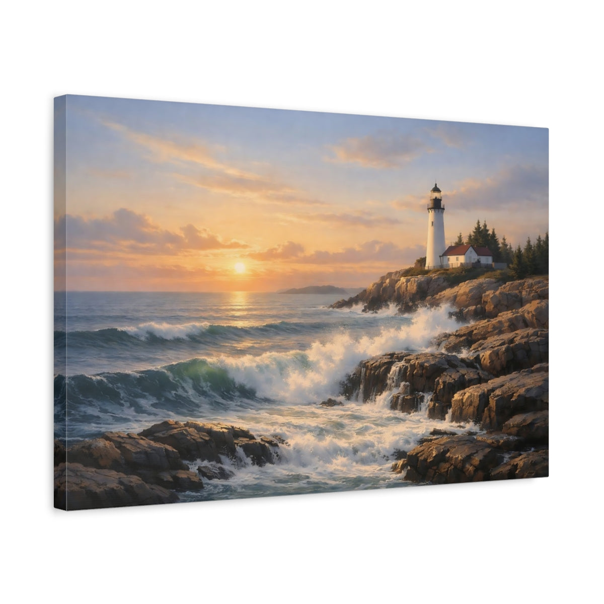 Side Mockup 3. Nature Lighthouse Coastal Lighthouse shown as stretched canvas wall art