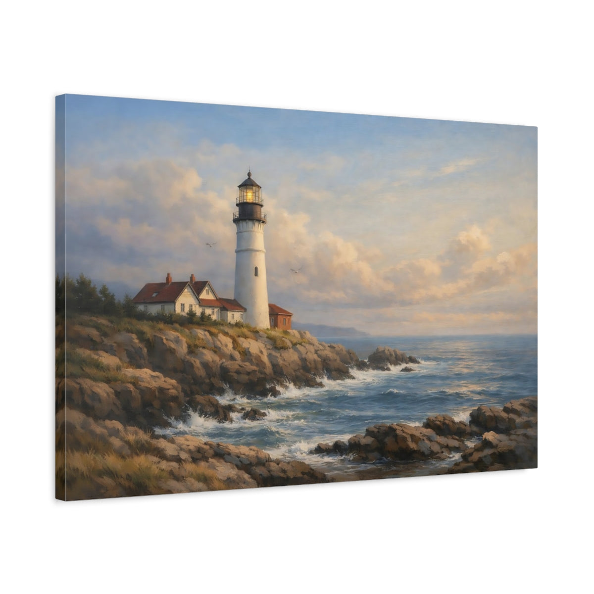 Side Mockup 2. Nature Lighthouse Coastal Lighthouse shown as stretched canvas wall art