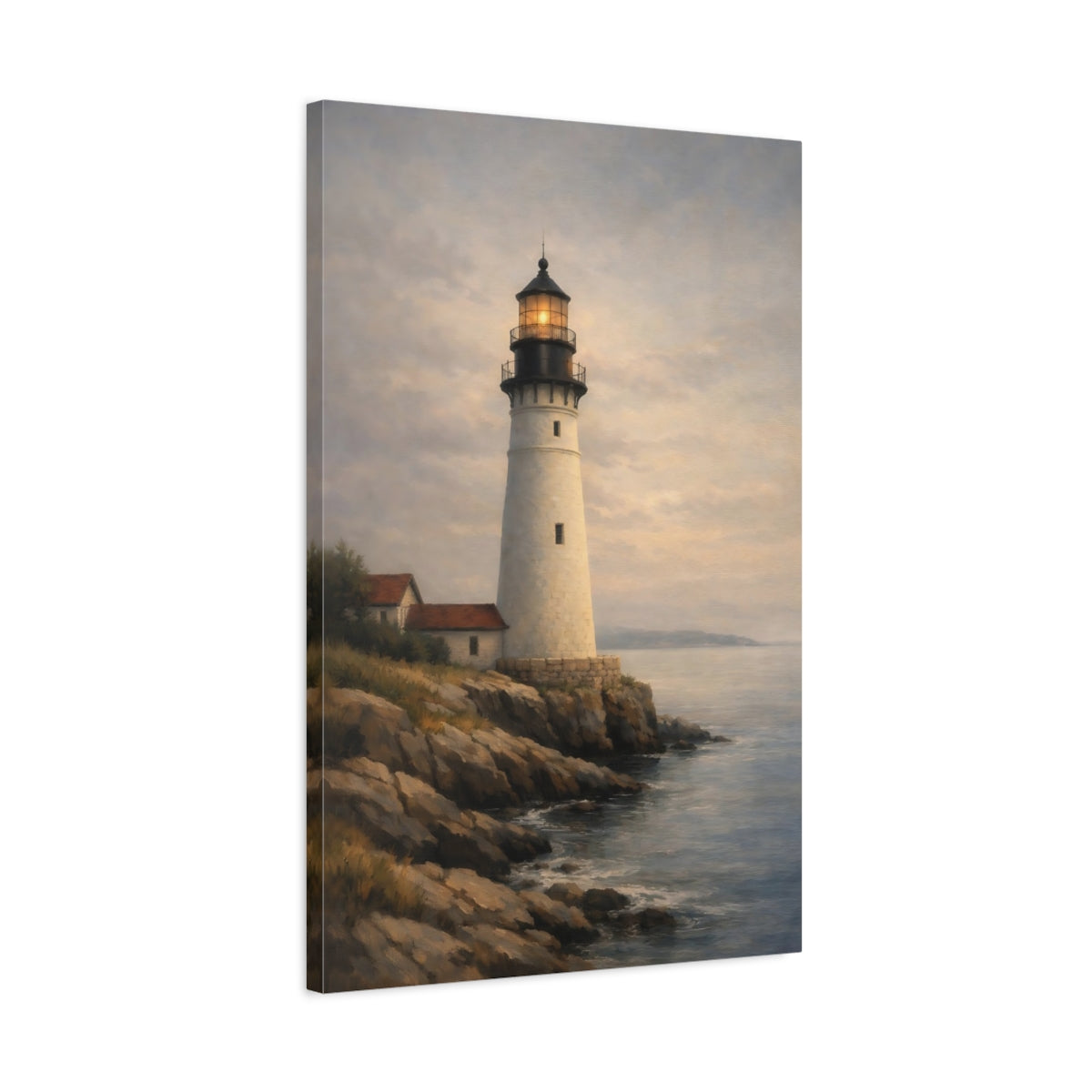 Side Mockup 2. Nature Lighthouse Coastal Lighthouse shown as stretched canvas wall art