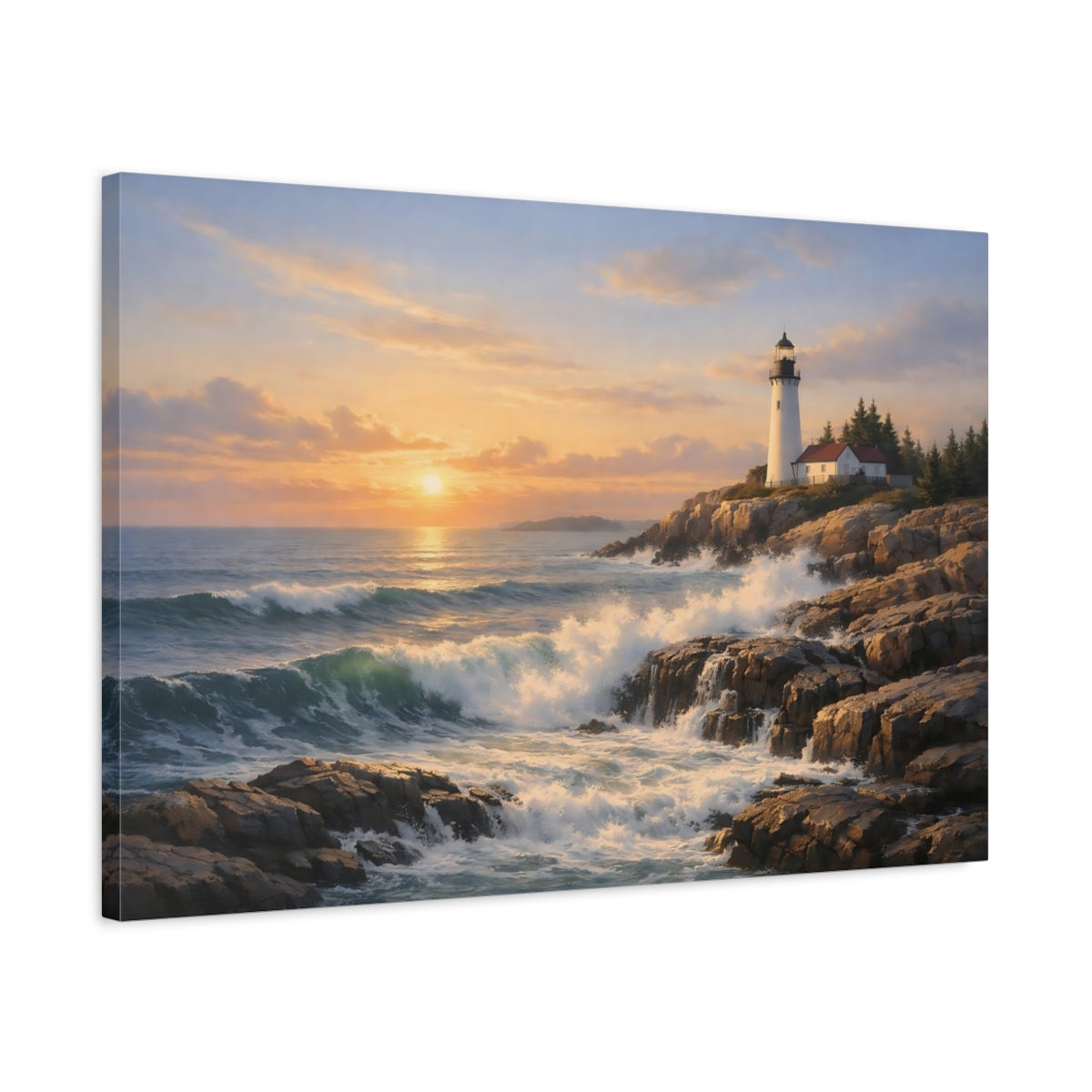 Side Mockup 2. Nature Lighthouse Coastal Lighthouse shown as stretched canvas wall art