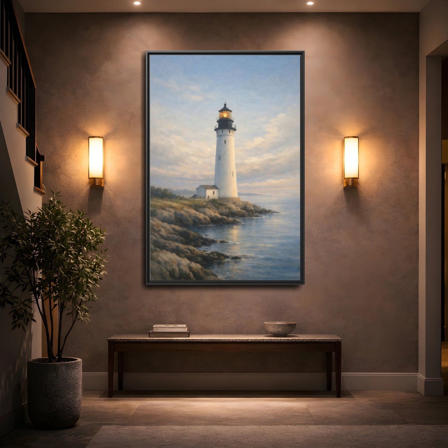 Nature Lighthouse Coastal - Framed Canvas Wall Art Print - YesArtYes