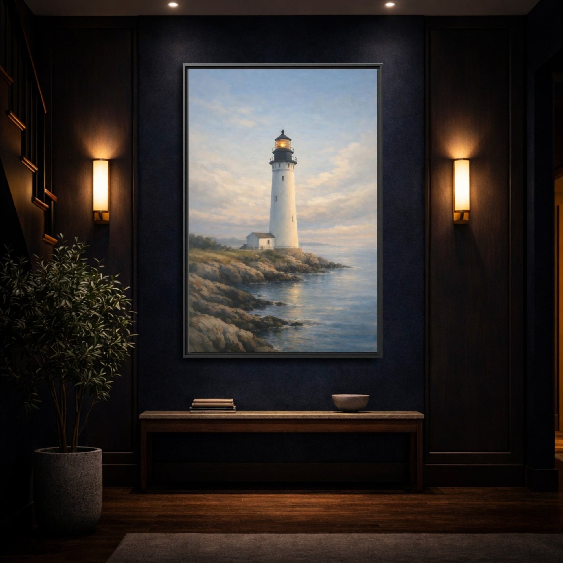 Nature Lighthouse Coastal - Framed Canvas Wall Art Print - YesArtYes