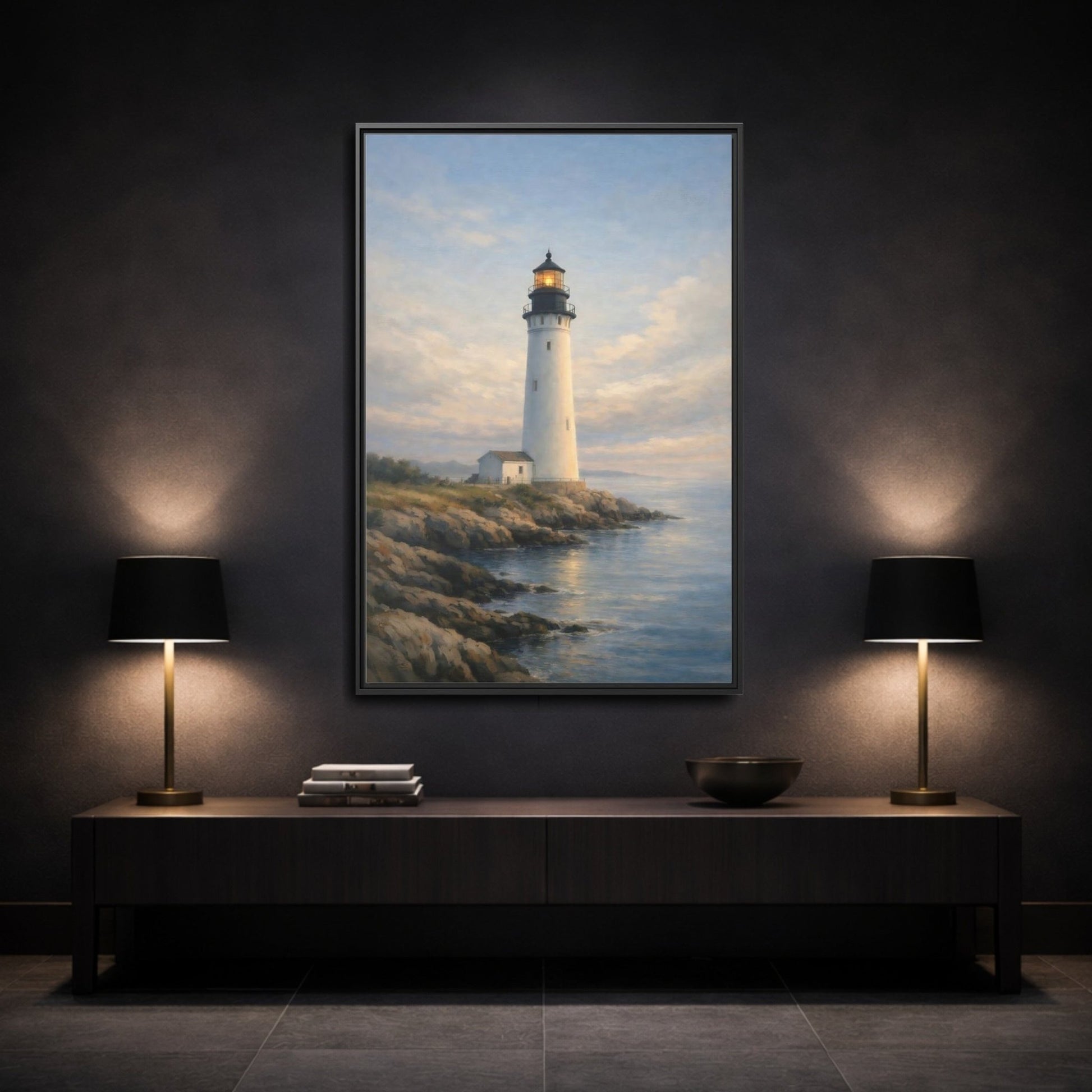 Nature Lighthouse Coastal - Framed Canvas Wall Art Print - YesArtYes