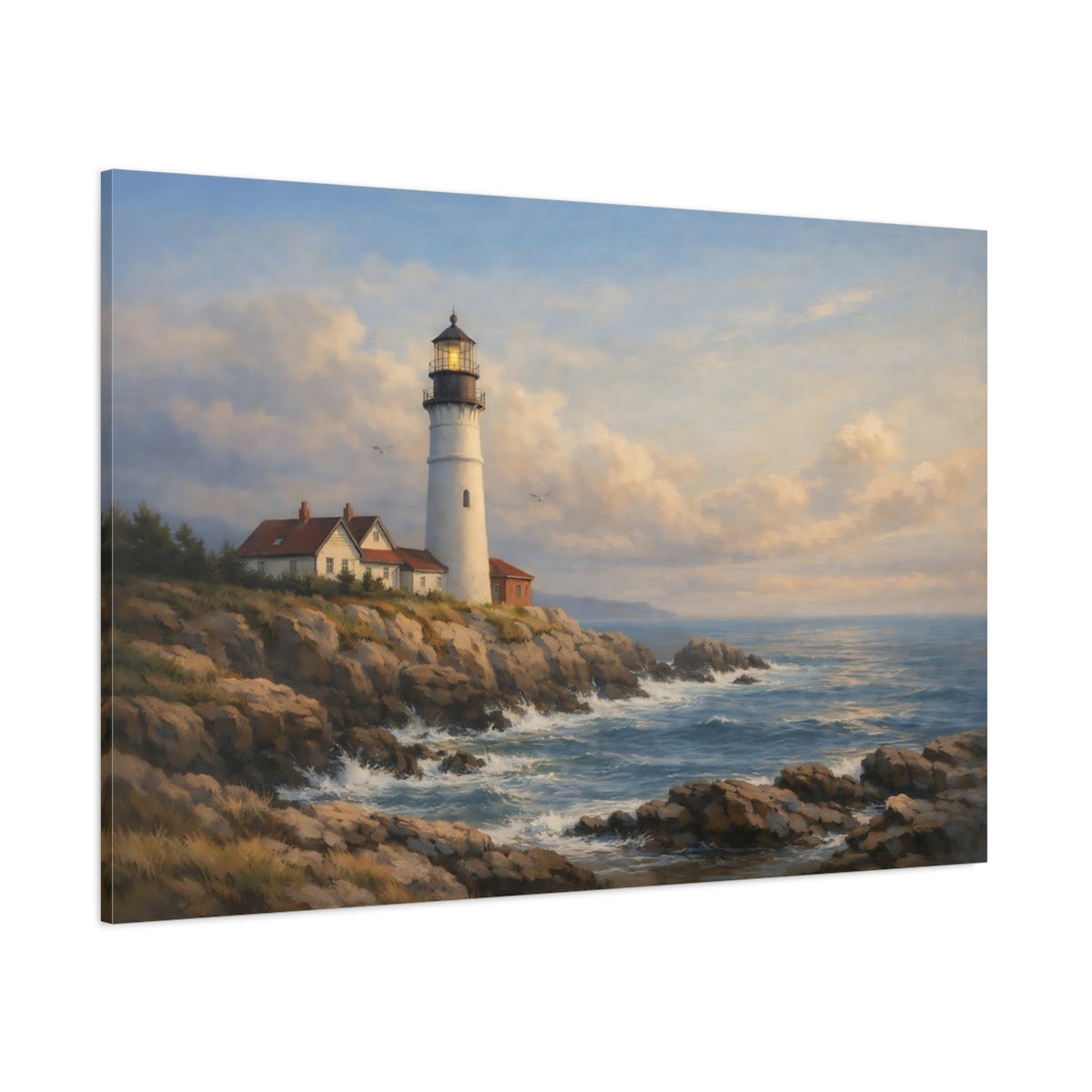 Main Mockup. Nature Lighthouse Coastal Lighthouse shown as stretched canvas wall art