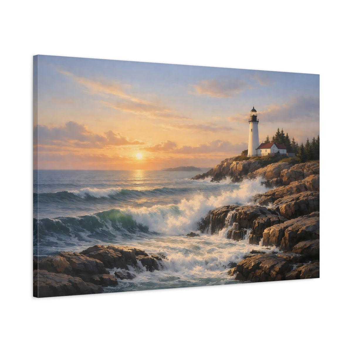Main Mockup. Nature Lighthouse Coastal Lighthouse shown as stretched canvas wall art