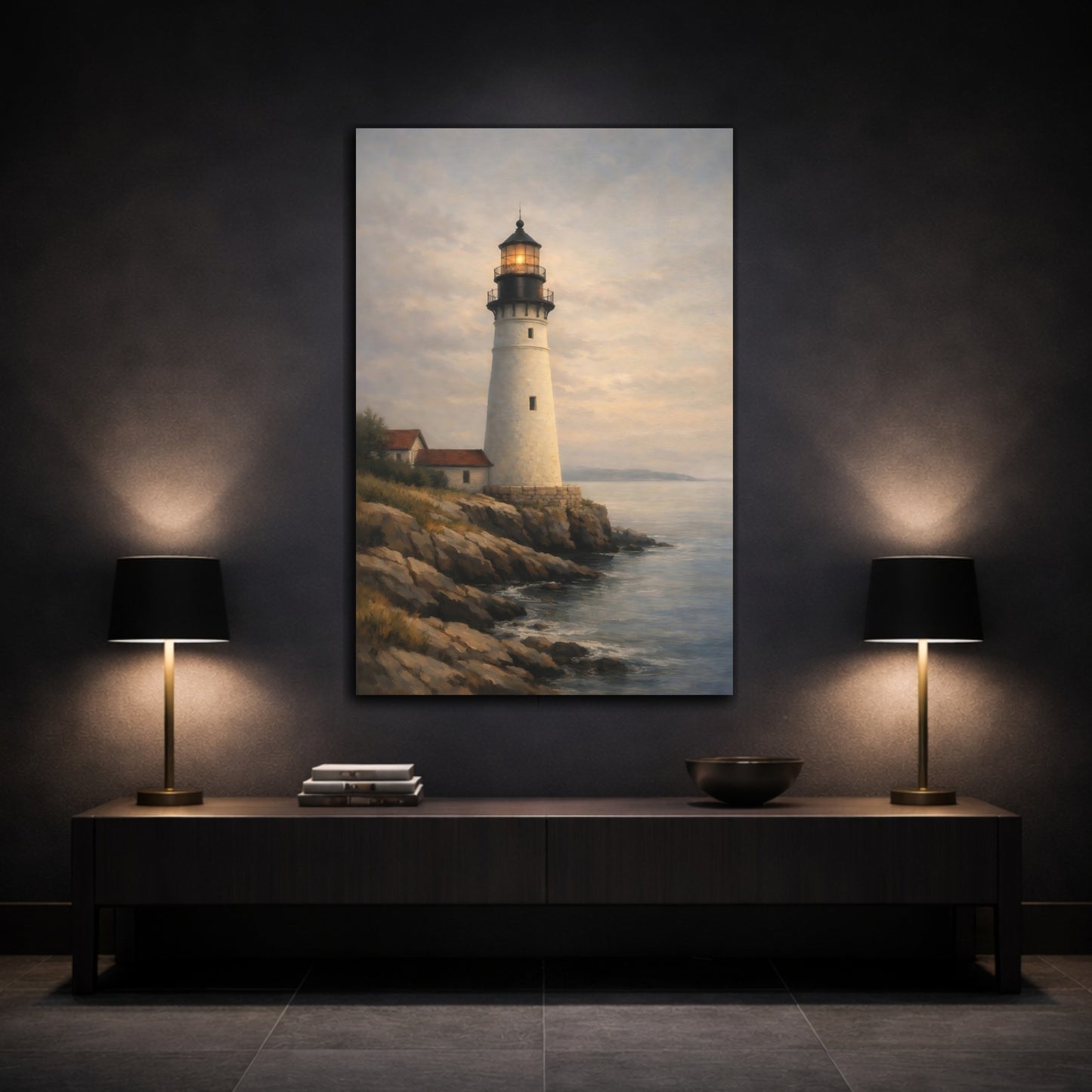 Mockup 2. Nature Lighthouse Coastal Lighthouse shown as stretched canvas wall art