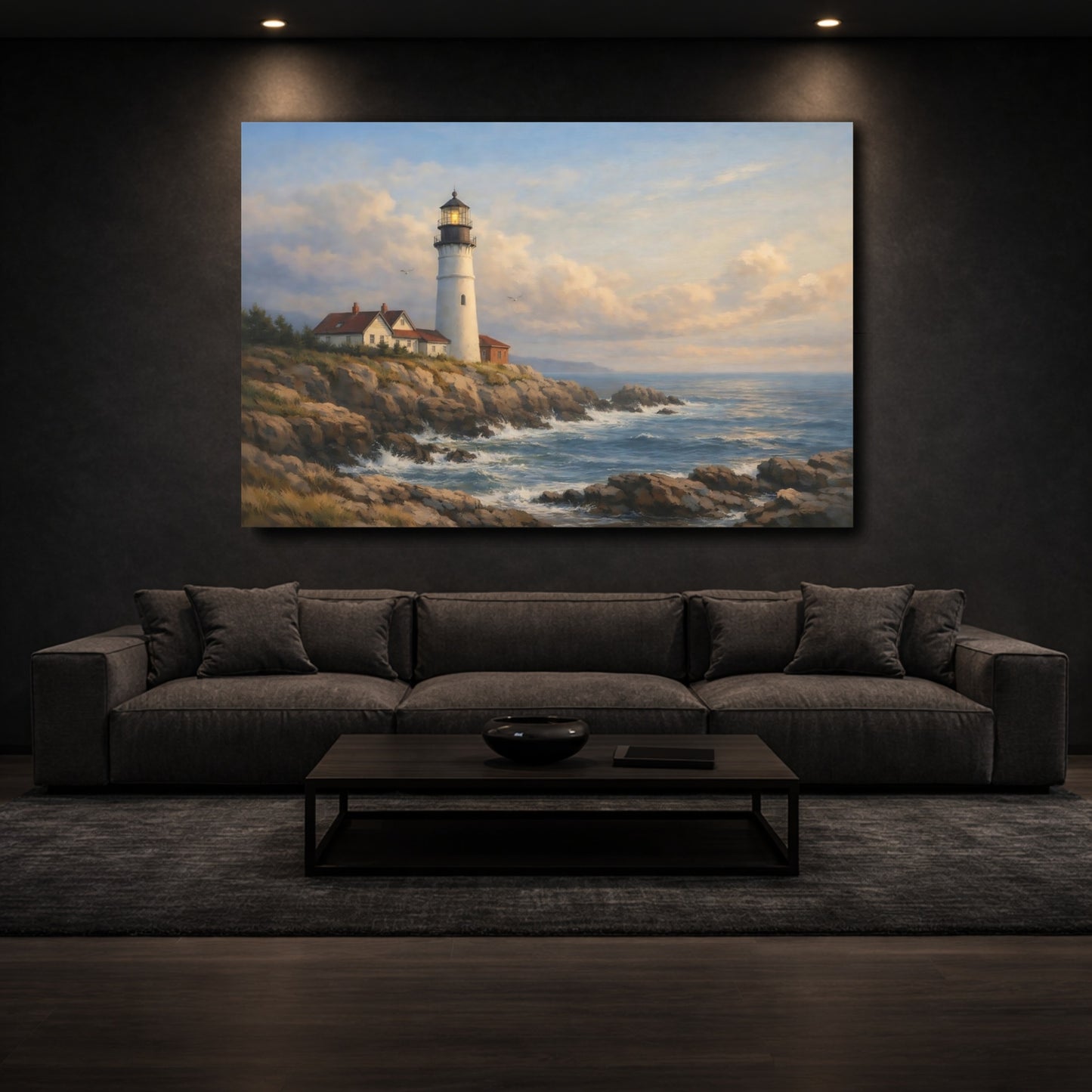 Mockup 2. Nature Lighthouse Coastal Lighthouse shown as stretched canvas wall art