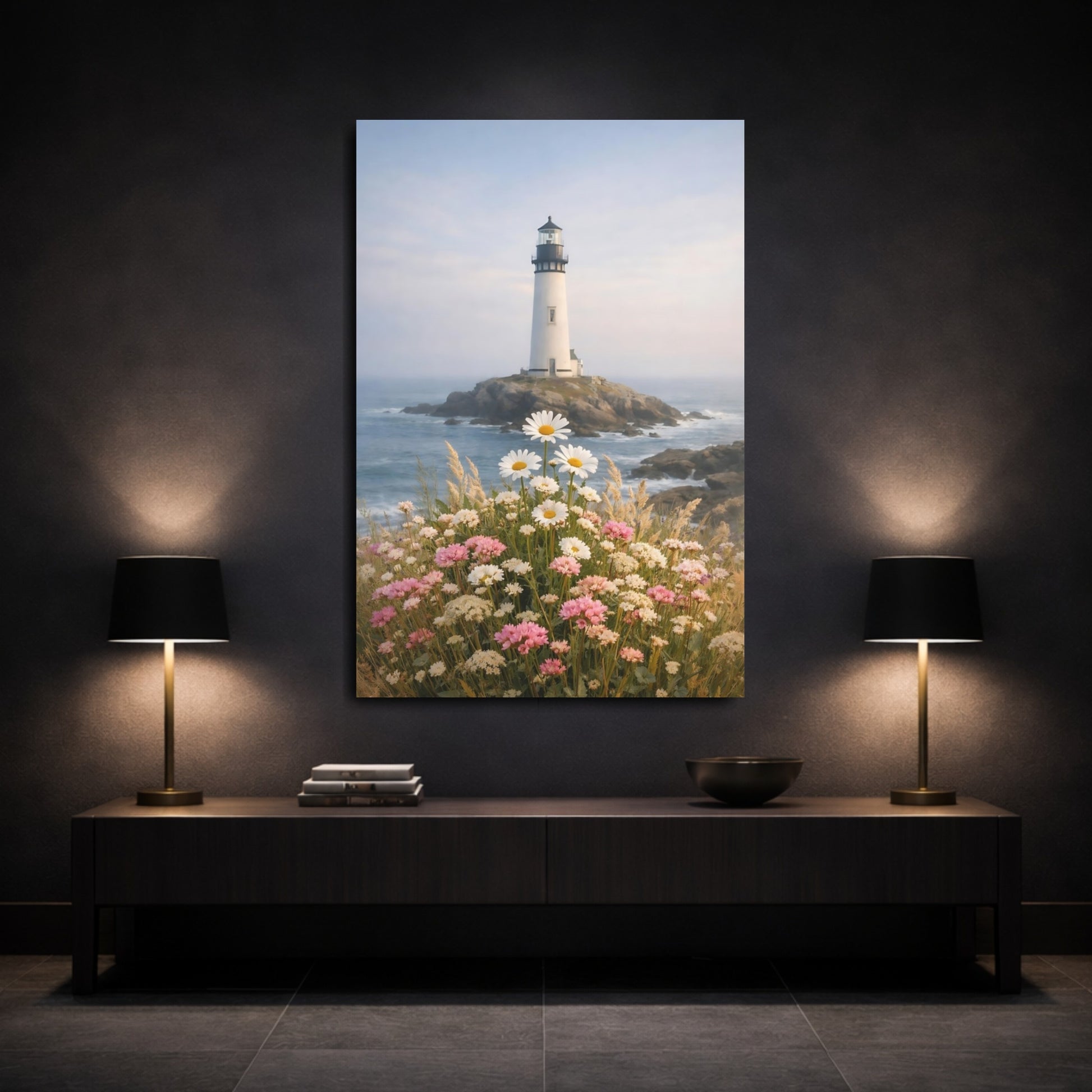 Mockup 2. Nature Lighthouse Coastal Lighthouse shown as stretched canvas wall art