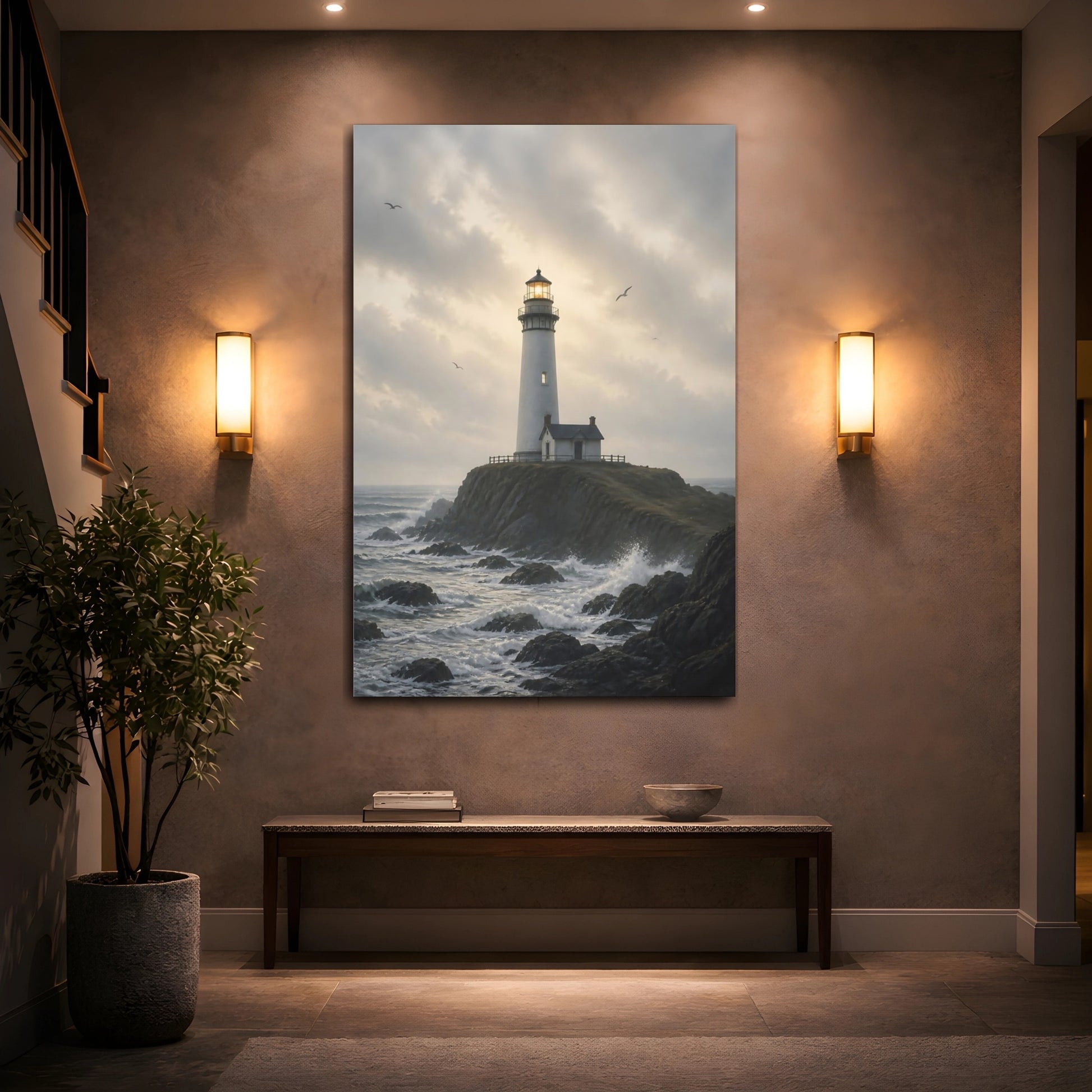 Mockup 2. Nature Lighthouse Coastal Lighthouse shown as stretched canvas wall art