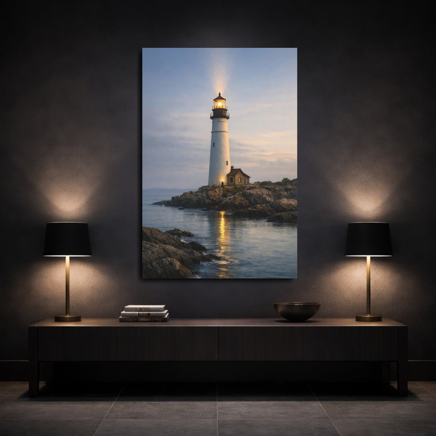 Mockup 2. Nature Lighthouse Coastal Lighthouse shown as stretched canvas wall art