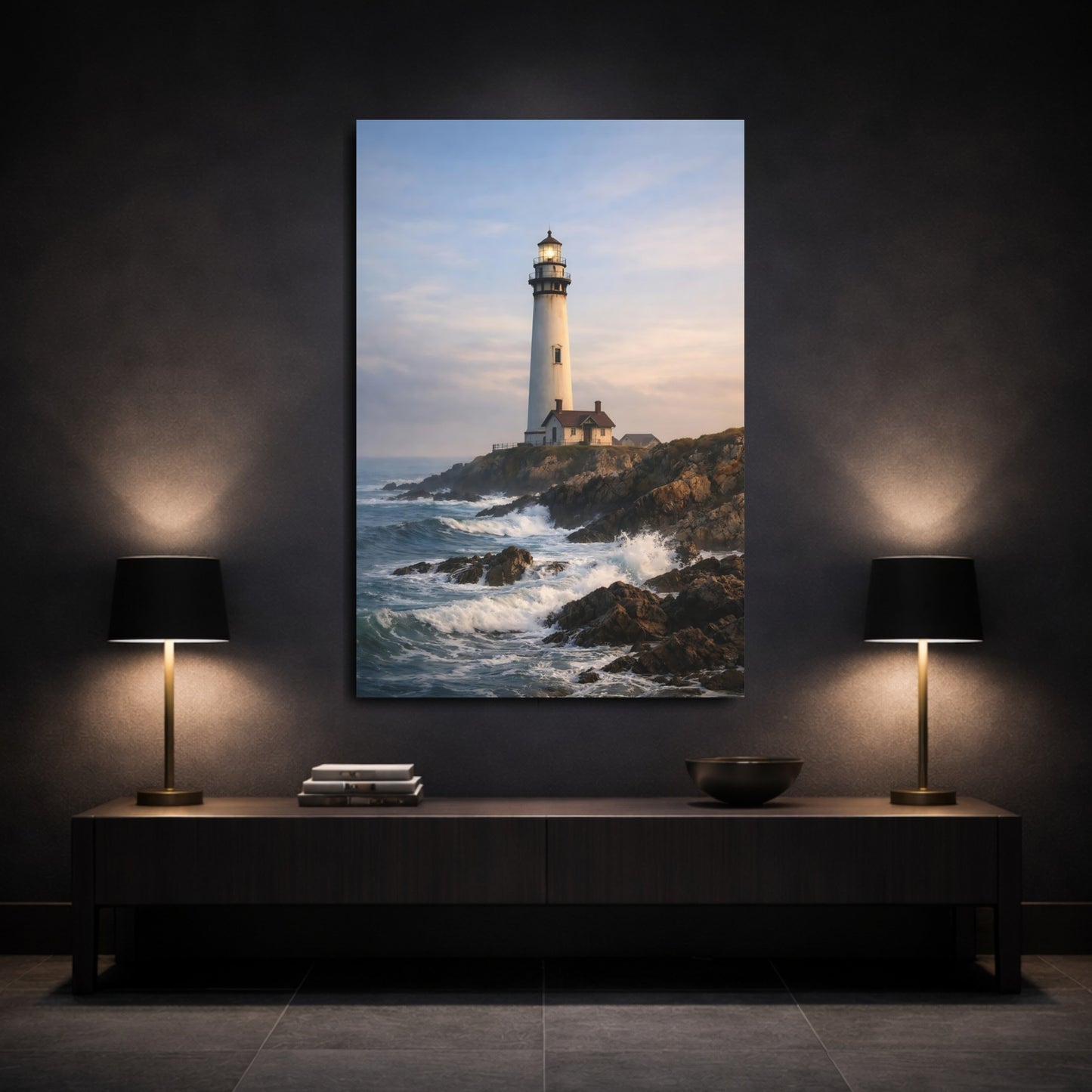 Mockup 2. Nature Lighthouse Coastal Lighthouse shown as stretched canvas wall art