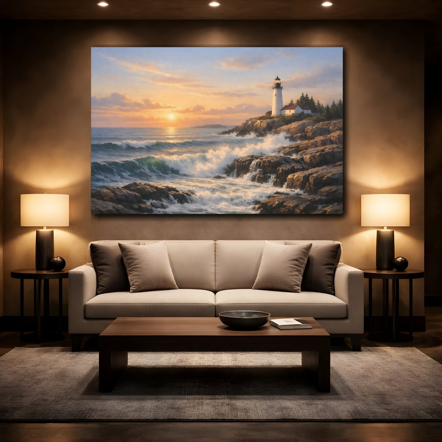 Mockup 2. Nature Lighthouse Coastal Lighthouse shown as stretched canvas wall art