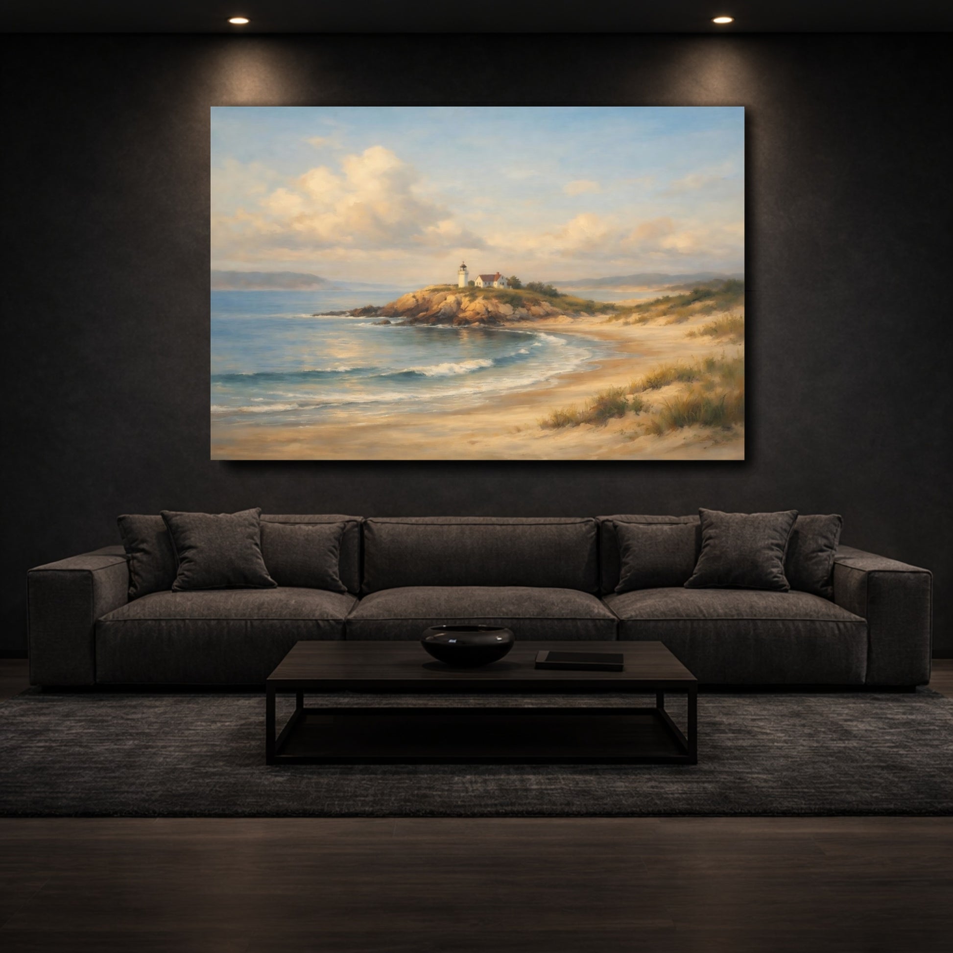 Mockup 2. Nature Lighthouse Coastal Lighthouse shown as stretched canvas wall art