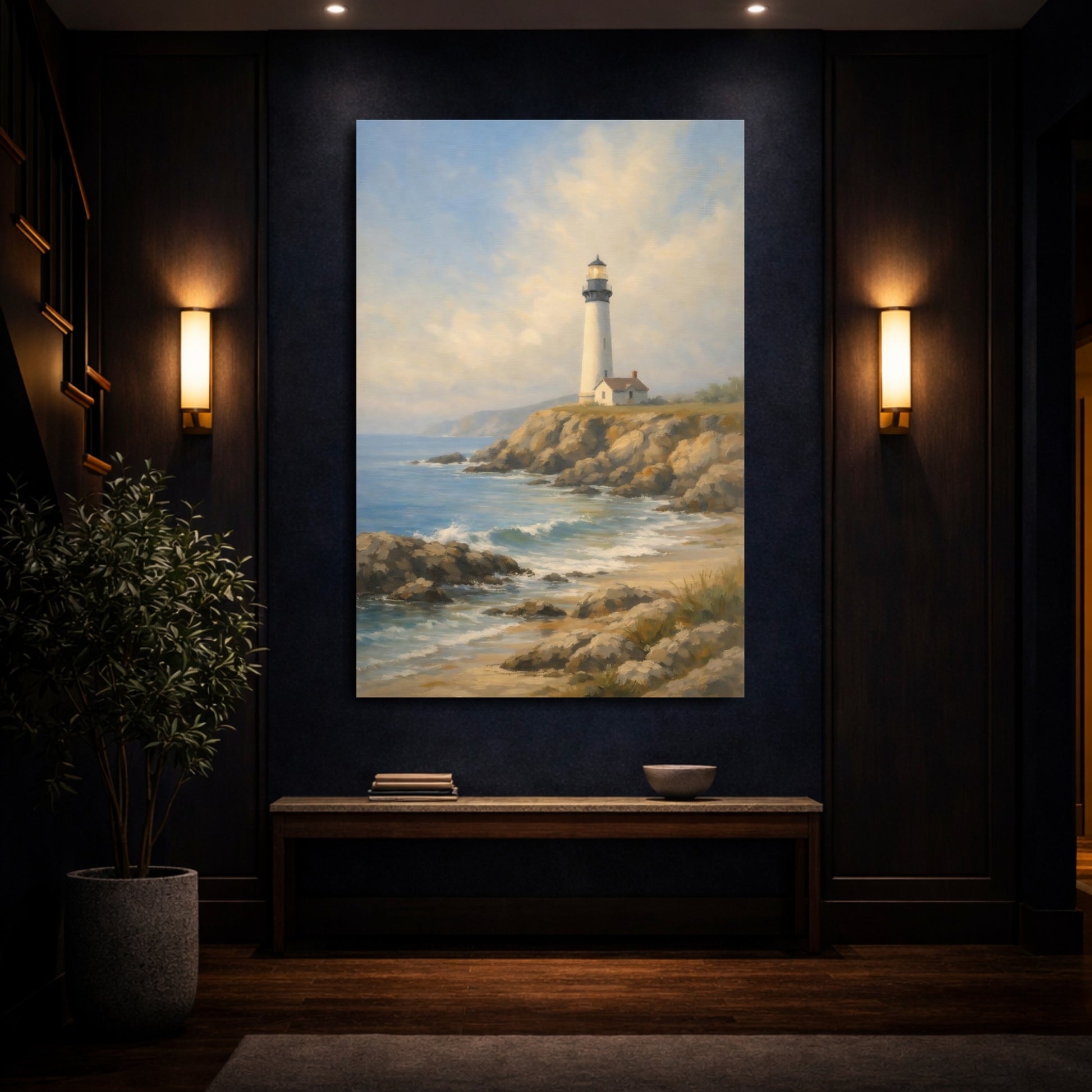 Mockup 3. Nature Lighthouse Coastal Lighthouse shown as stretched canvas wall art