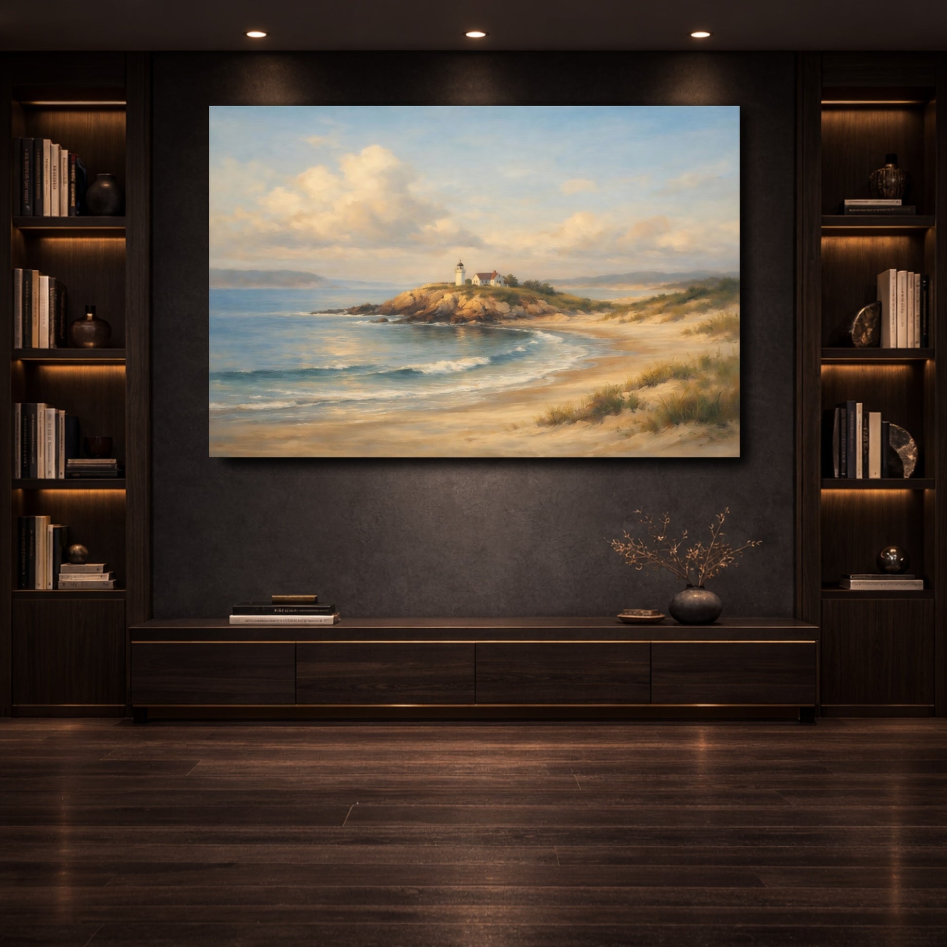 Mockup 3. Nature Lighthouse Coastal Lighthouse shown as stretched canvas wall art