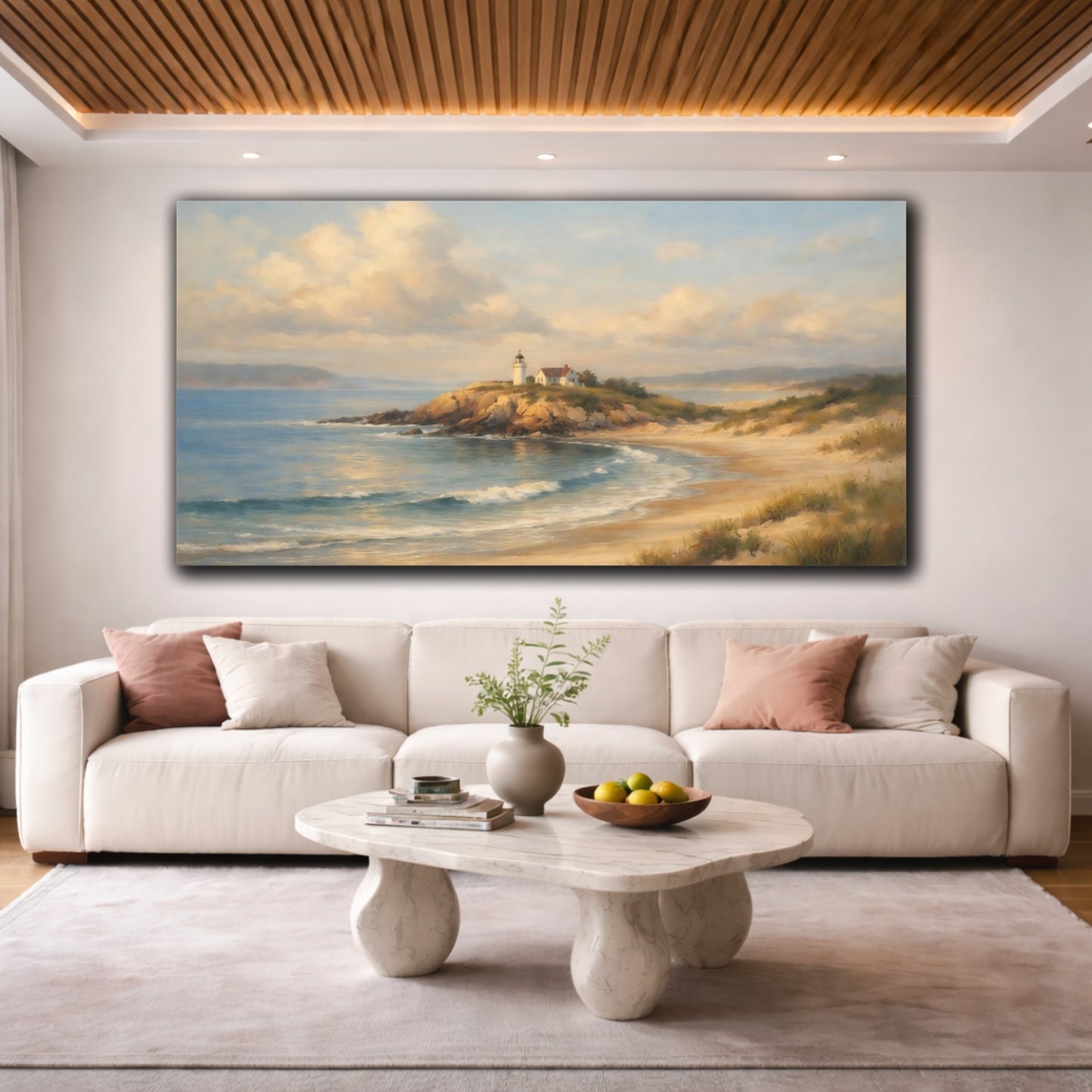 Mockup 3. Nature Lighthouse Coastal Lighthouse shown as stretched canvas wall art