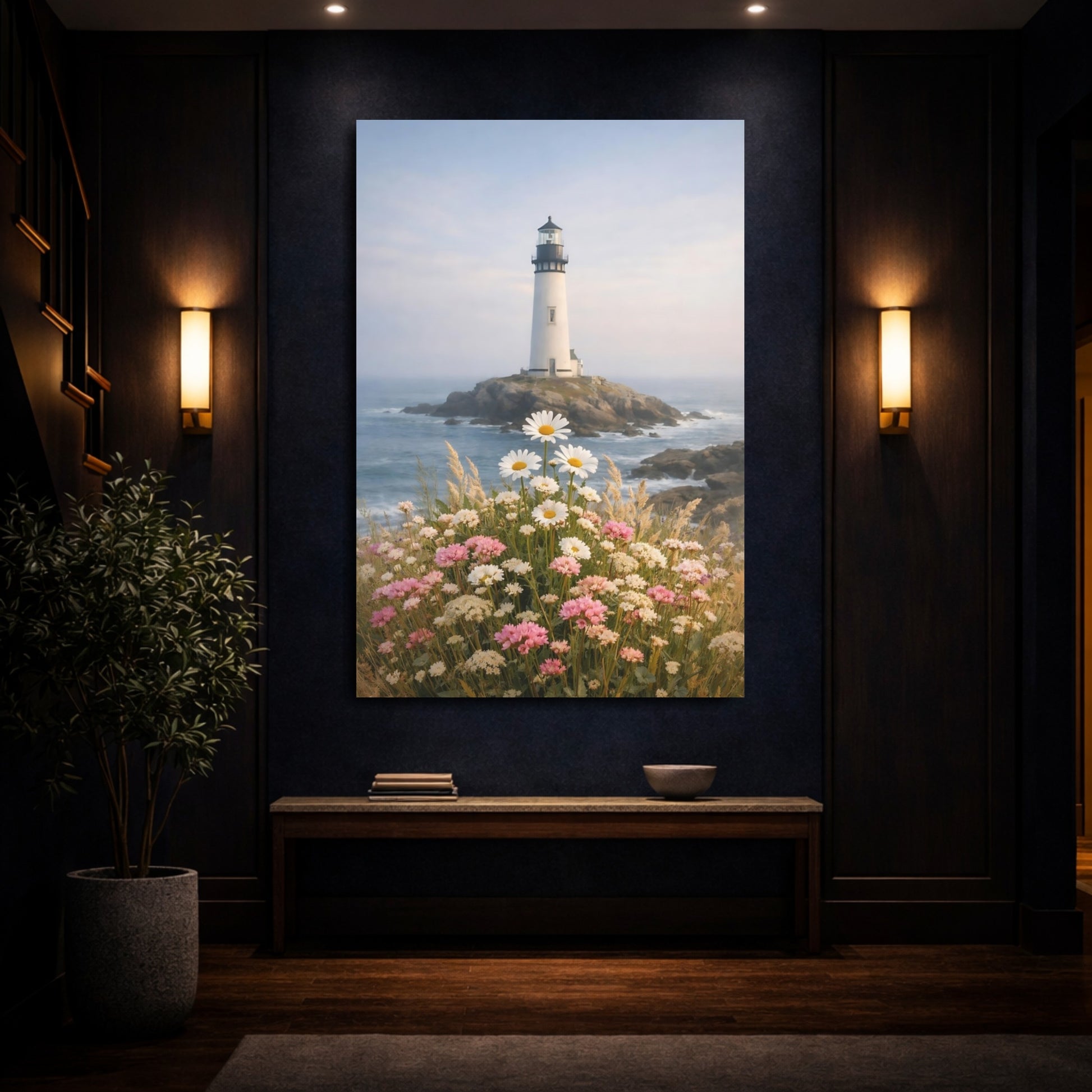 Mockup 3. Nature Lighthouse Coastal Lighthouse shown as stretched canvas wall art