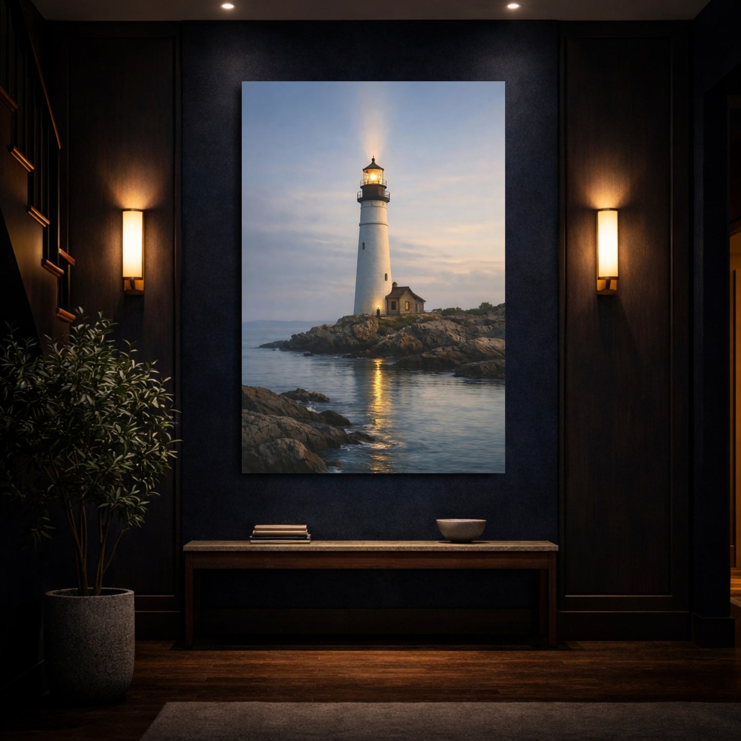 Mockup 3. Nature Lighthouse Coastal Lighthouse shown as stretched canvas wall art