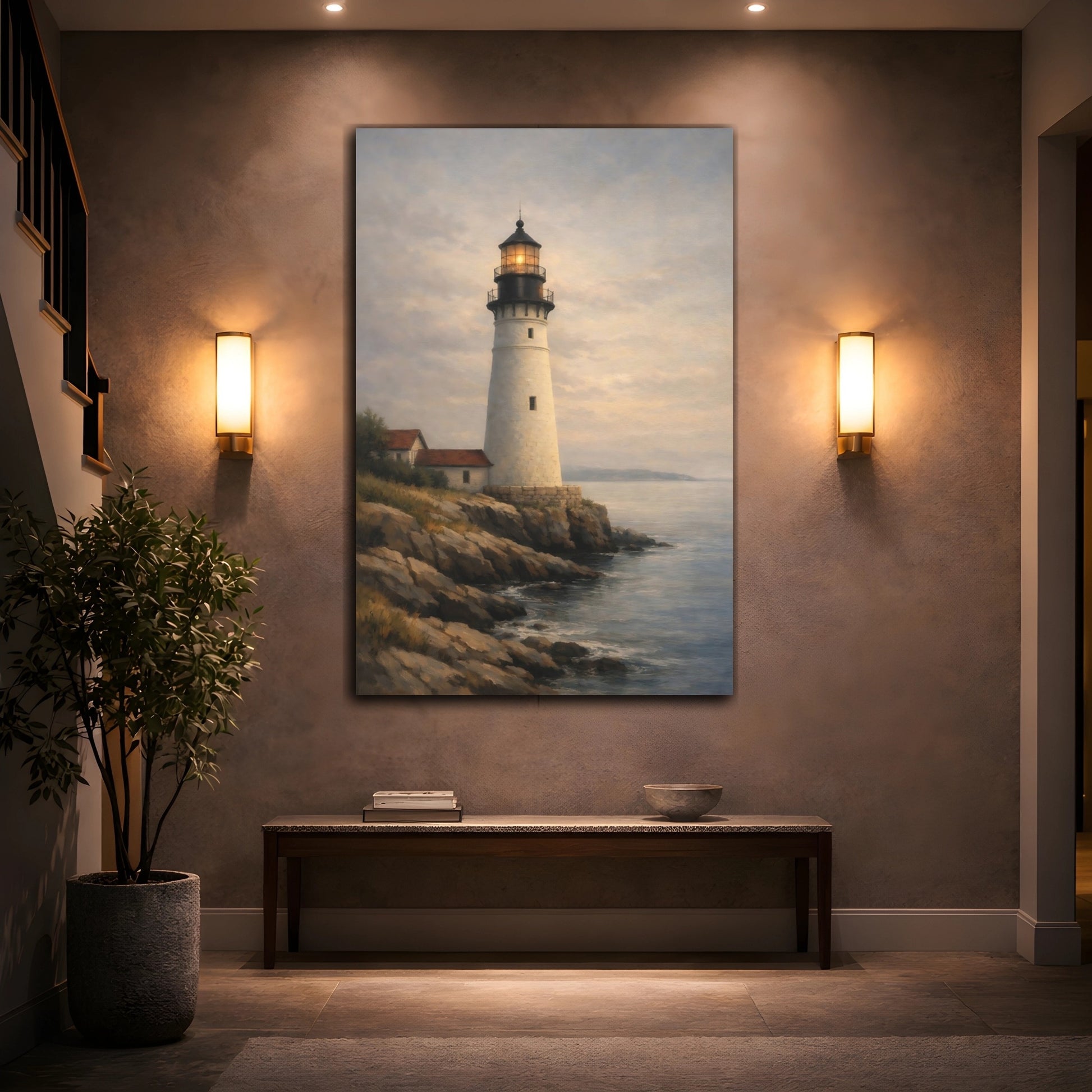 Mockup 3. Nature Lighthouse Coastal Lighthouse shown as stretched canvas wall art