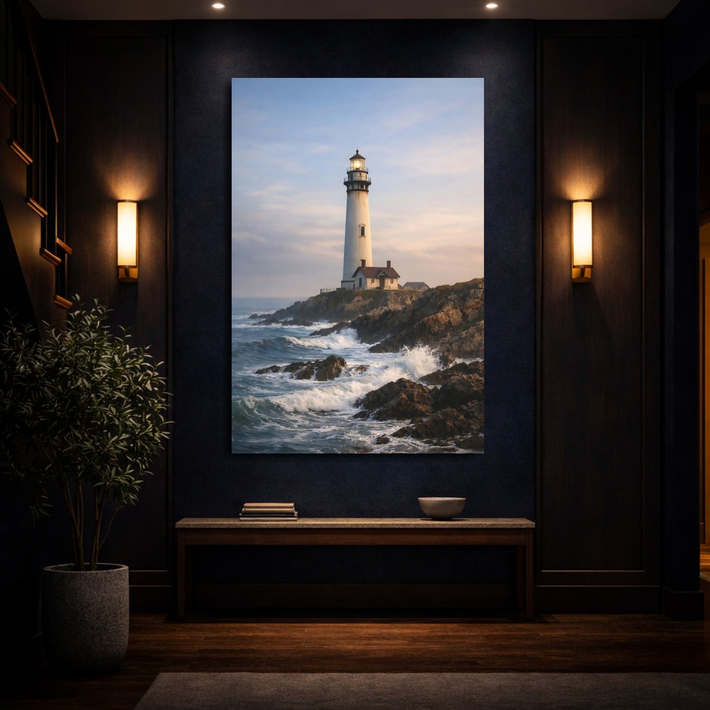 Mockup 3. Nature Lighthouse Coastal Lighthouse shown as stretched canvas wall art
