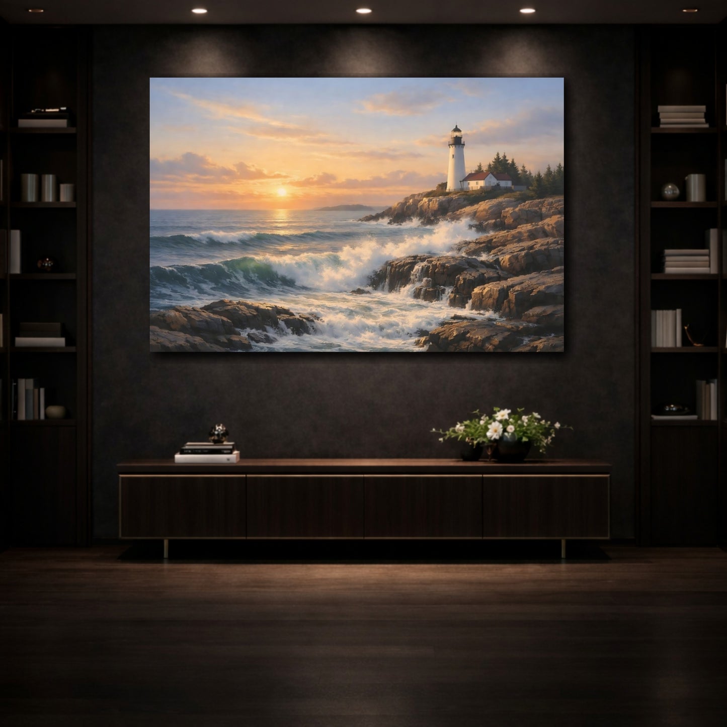 Mockup 3. Nature Lighthouse Coastal Lighthouse shown as stretched canvas wall art