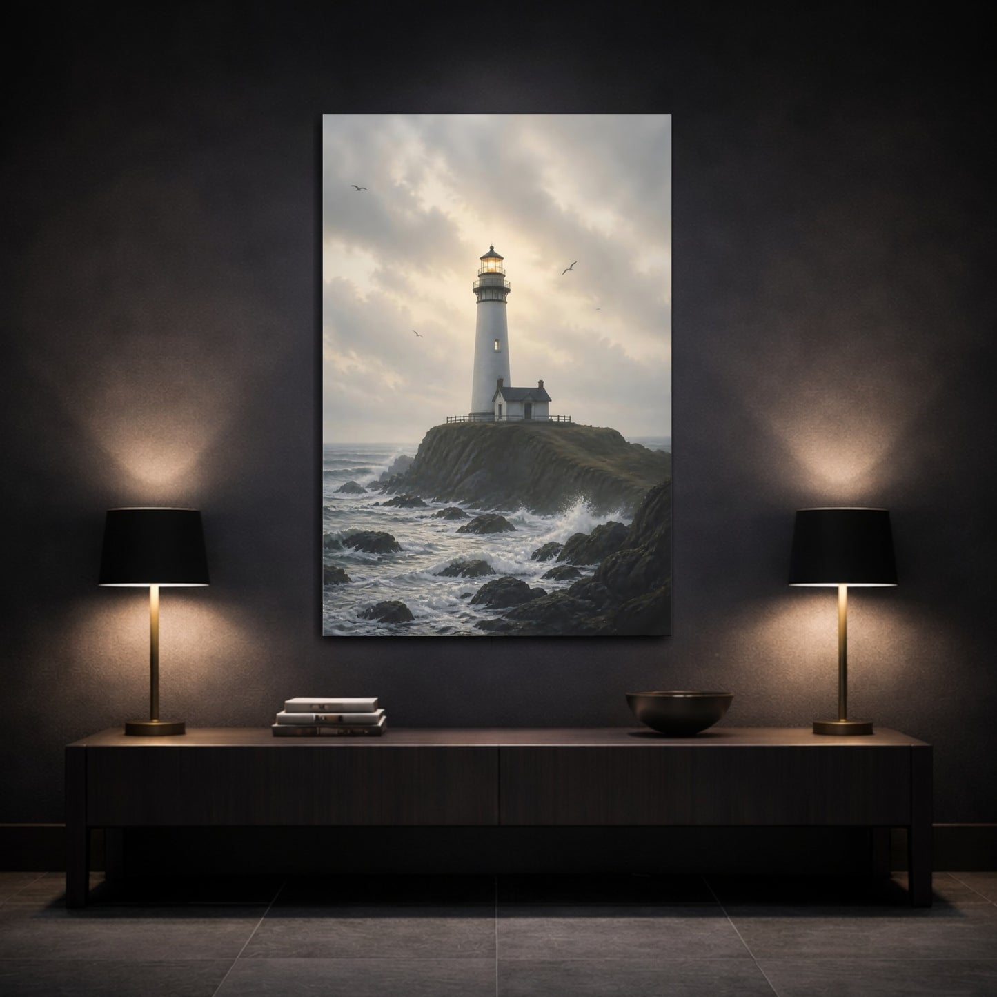 Mockup 3. Nature Lighthouse Coastal Lighthouse shown as stretched canvas wall art