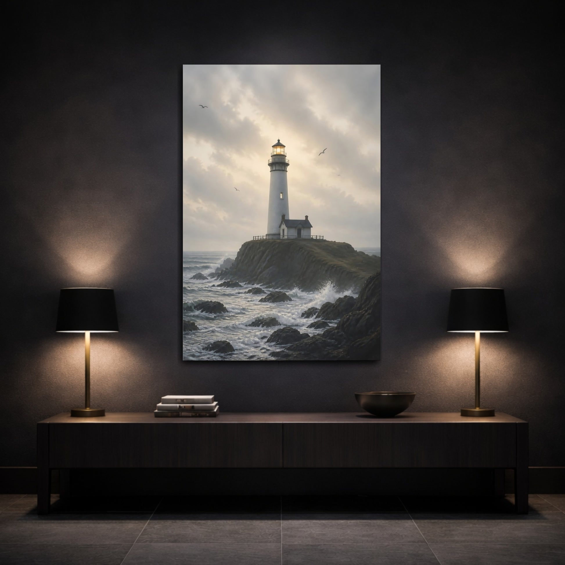 Mockup 3. Nature Lighthouse Coastal Lighthouse shown as stretched canvas wall art