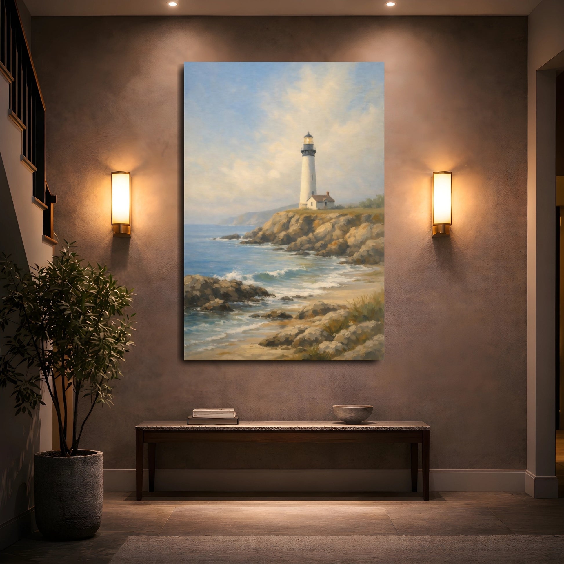 Mockup 4. Nature Lighthouse Coastal Lighthouse shown as stretched canvas wall art