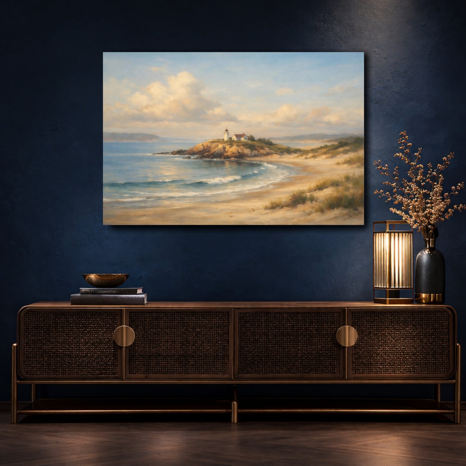 Mockup 4. Nature Lighthouse Coastal Lighthouse shown as stretched canvas wall art