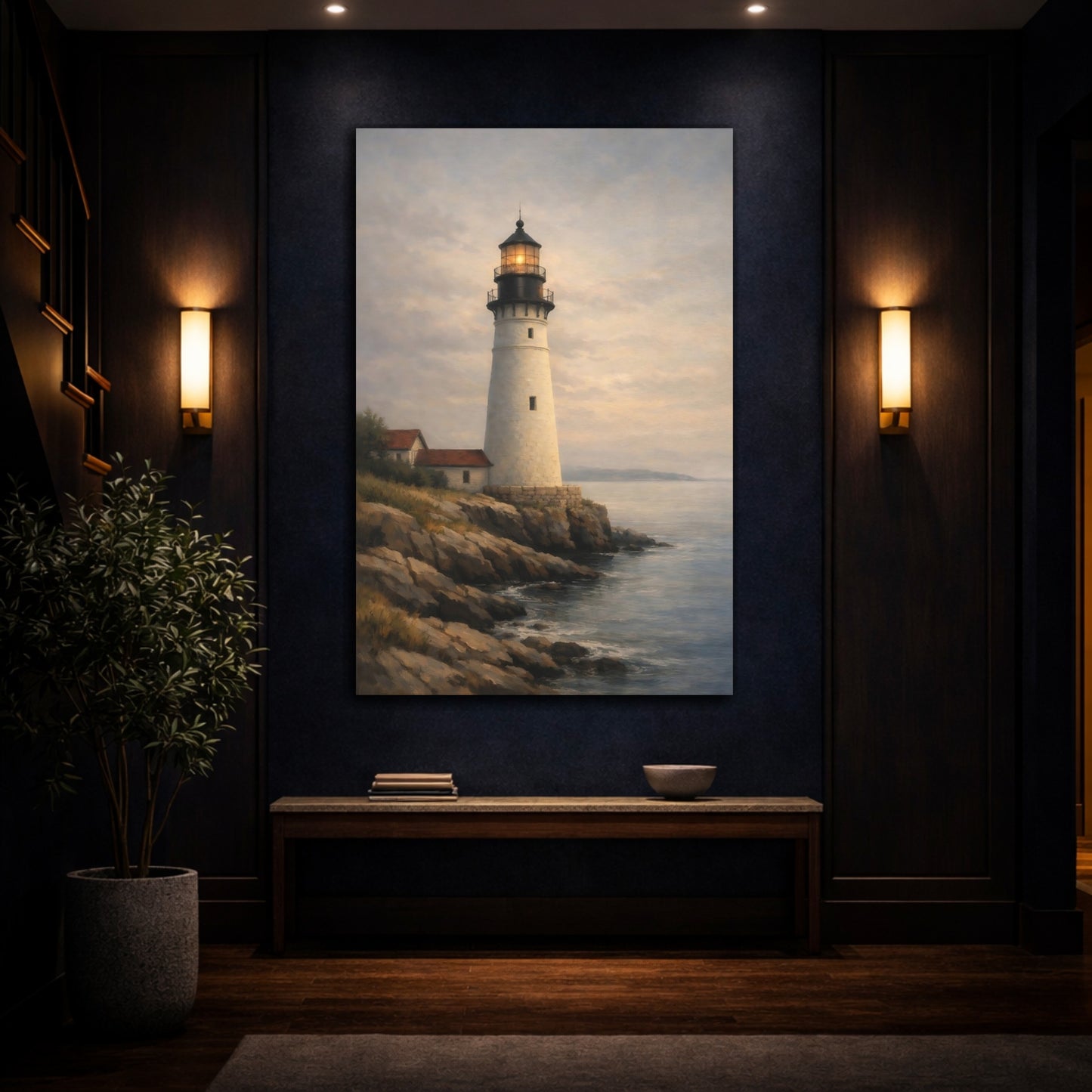 Mockup 4. Nature Lighthouse Coastal Lighthouse shown as stretched canvas wall art