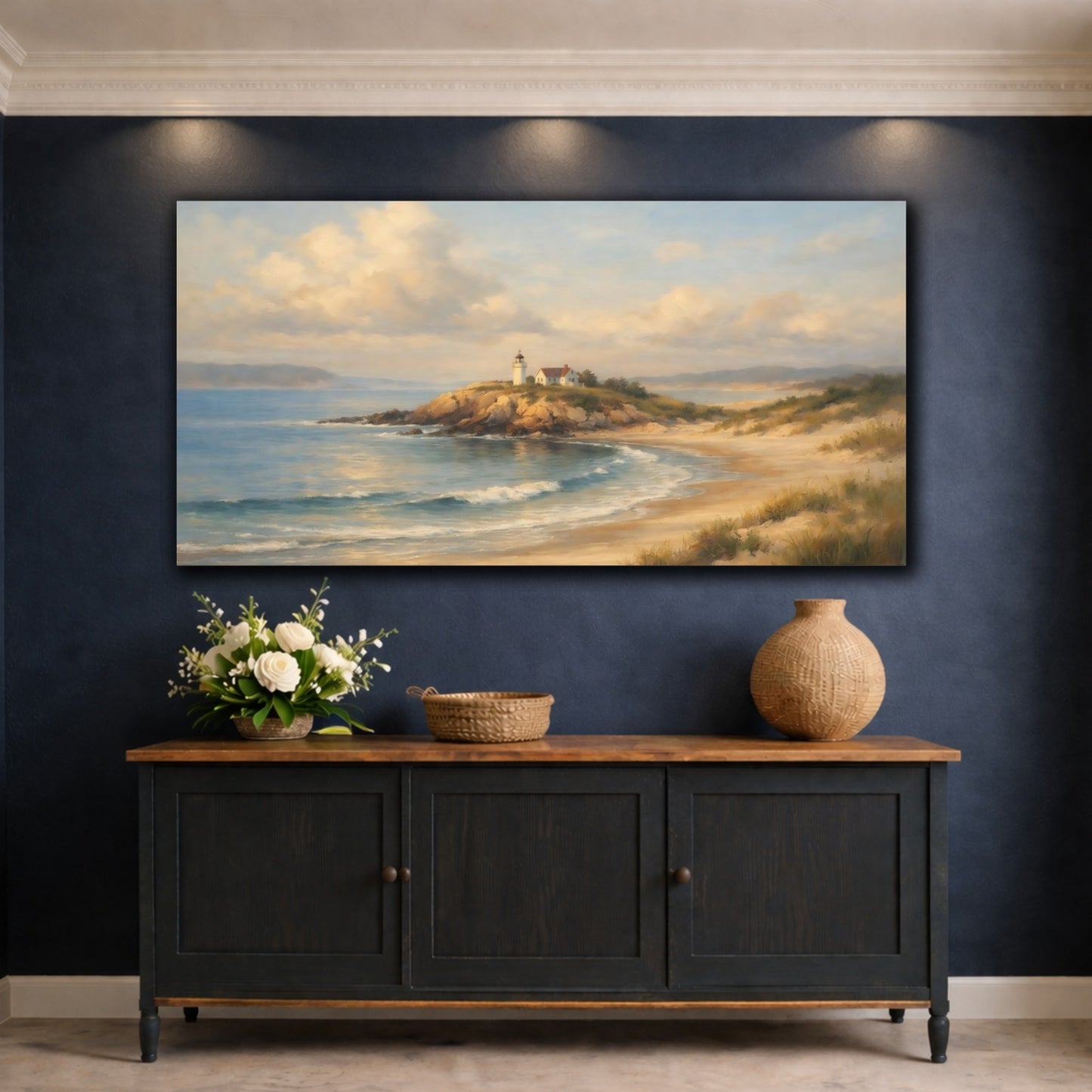 Mockup 4. Nature Lighthouse Coastal Lighthouse shown as stretched canvas wall art