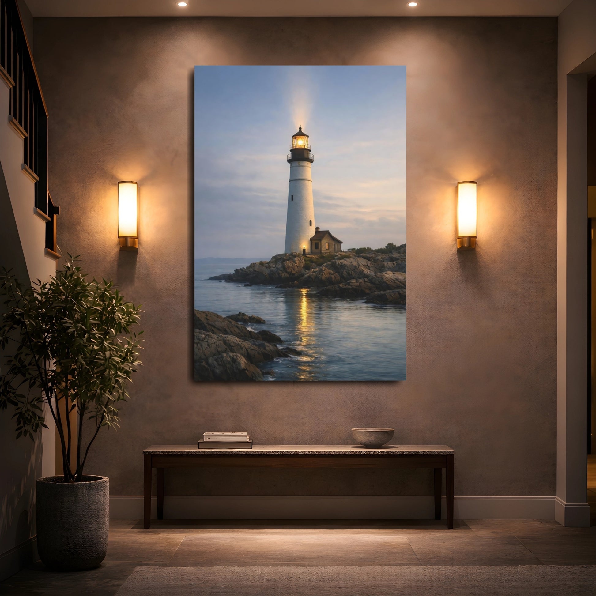 Mockup 4. Nature Lighthouse Coastal Lighthouse shown as stretched canvas wall art