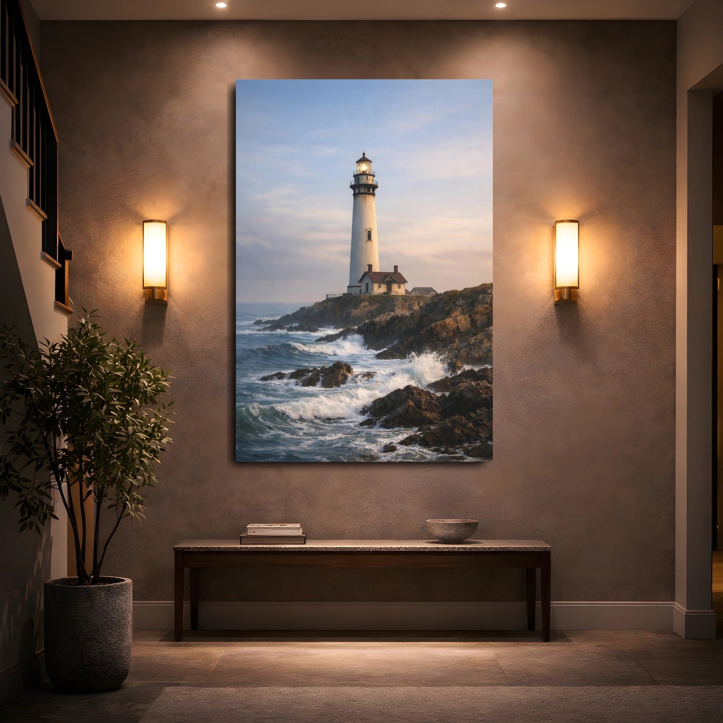 Mockup 4. Nature Lighthouse Coastal Lighthouse shown as stretched canvas wall art