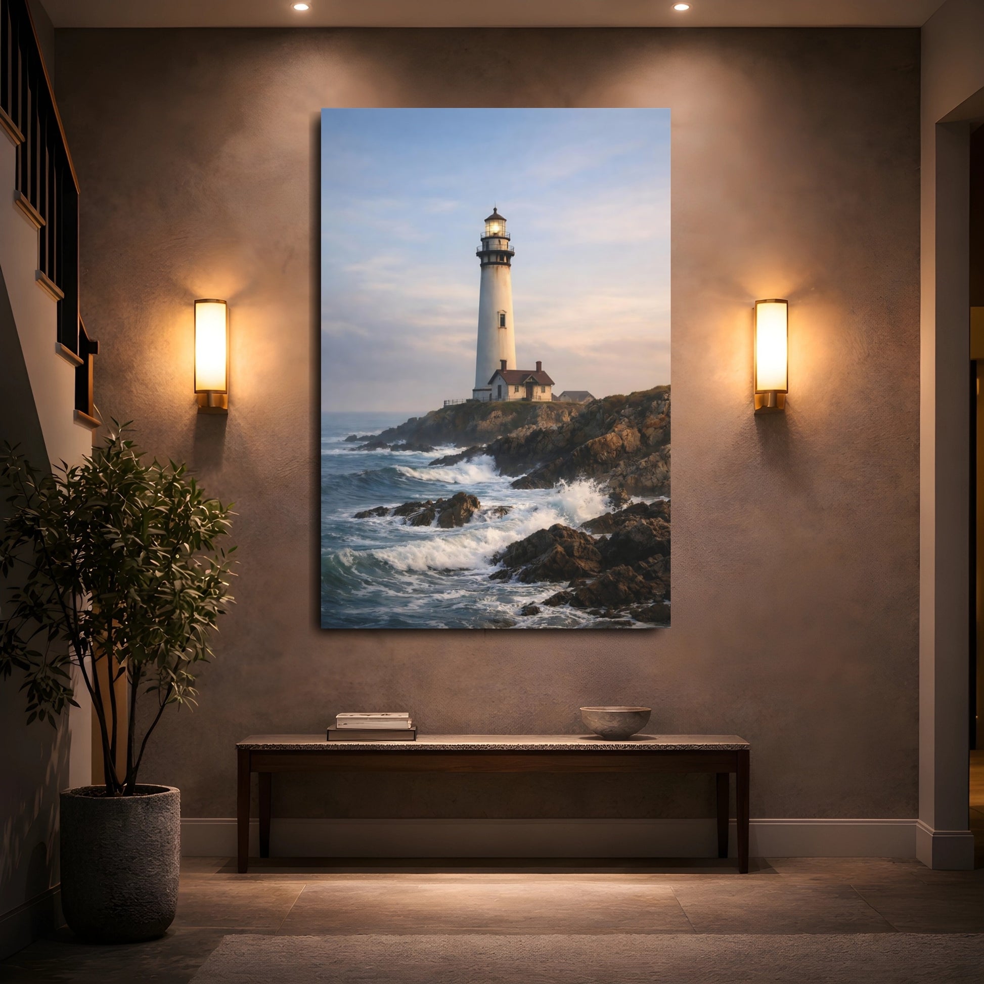 Mockup 4. Nature Lighthouse Coastal Lighthouse shown as stretched canvas wall art
