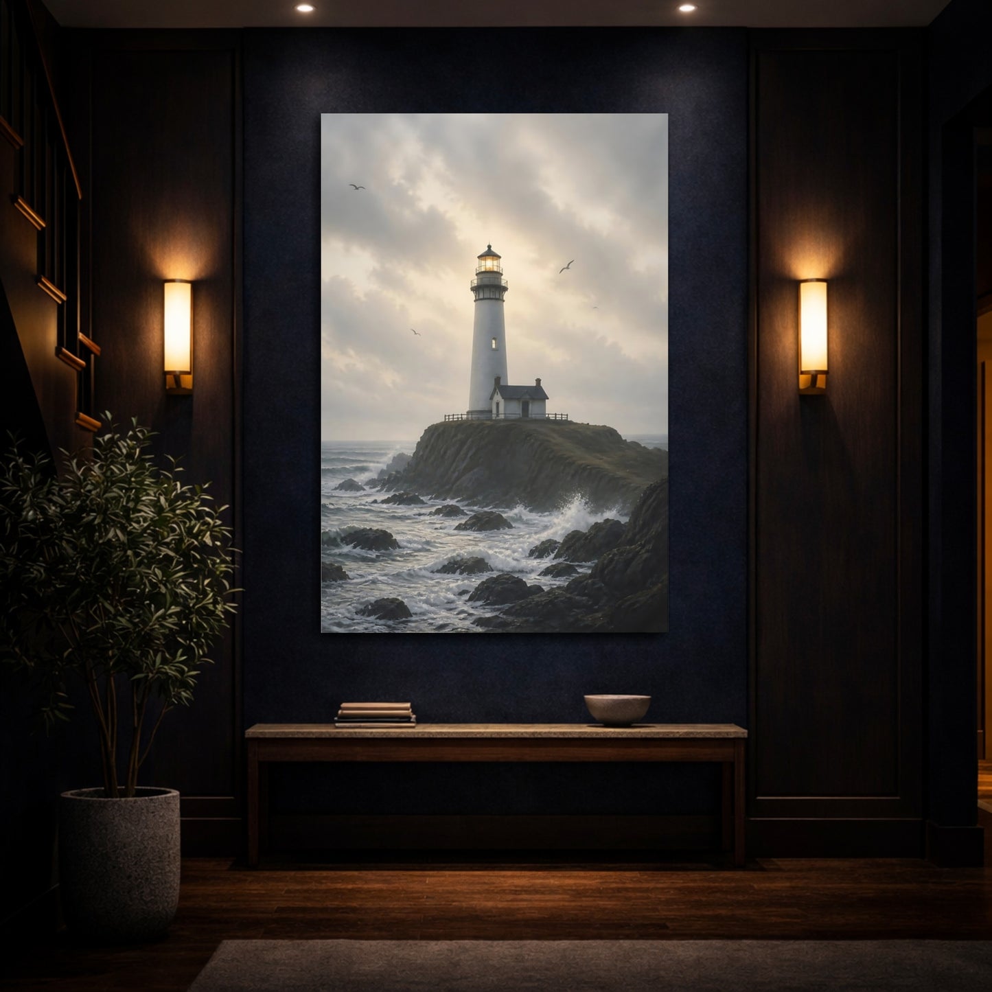 Mockup 4. Nature Lighthouse Coastal Lighthouse shown as stretched canvas wall art