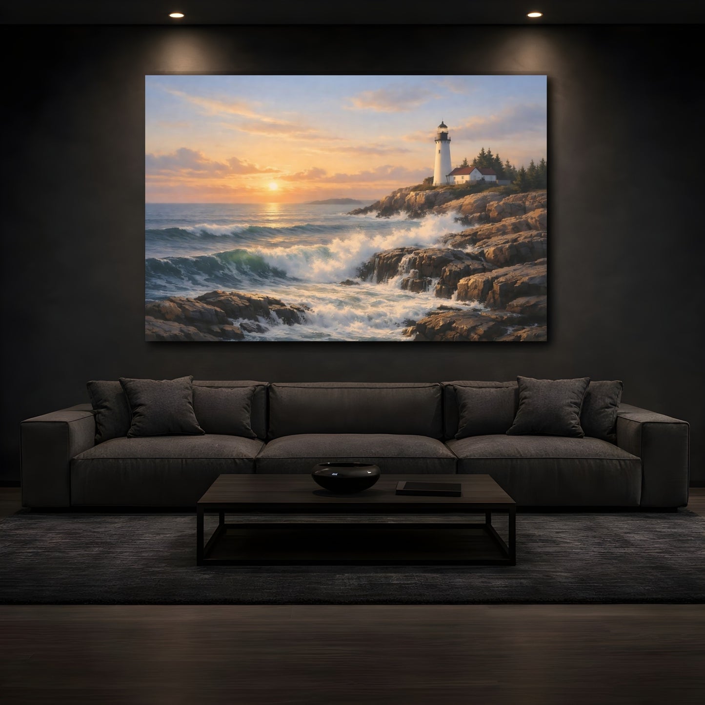 Mockup 4. Nature Lighthouse Coastal Lighthouse shown as stretched canvas wall art