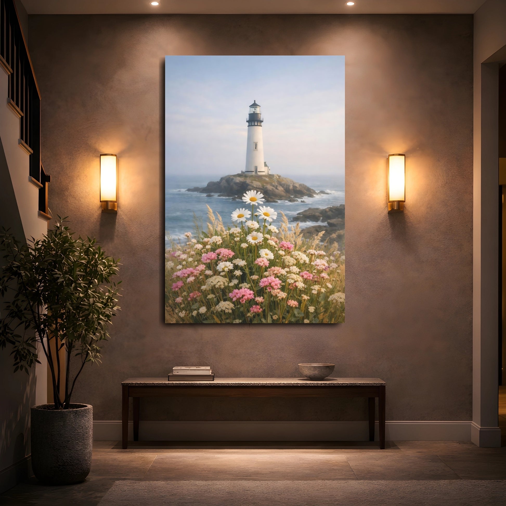 Mockup 4. Nature Lighthouse Coastal Lighthouse shown as stretched canvas wall art