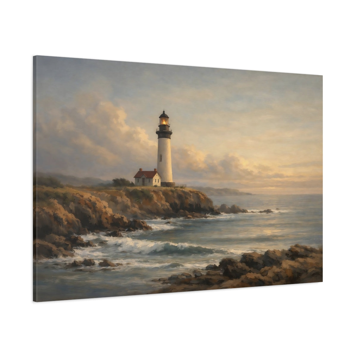Main Mockup. Nature Lighthouse Coastal Lighthouse View shown as stretched canvas wall art