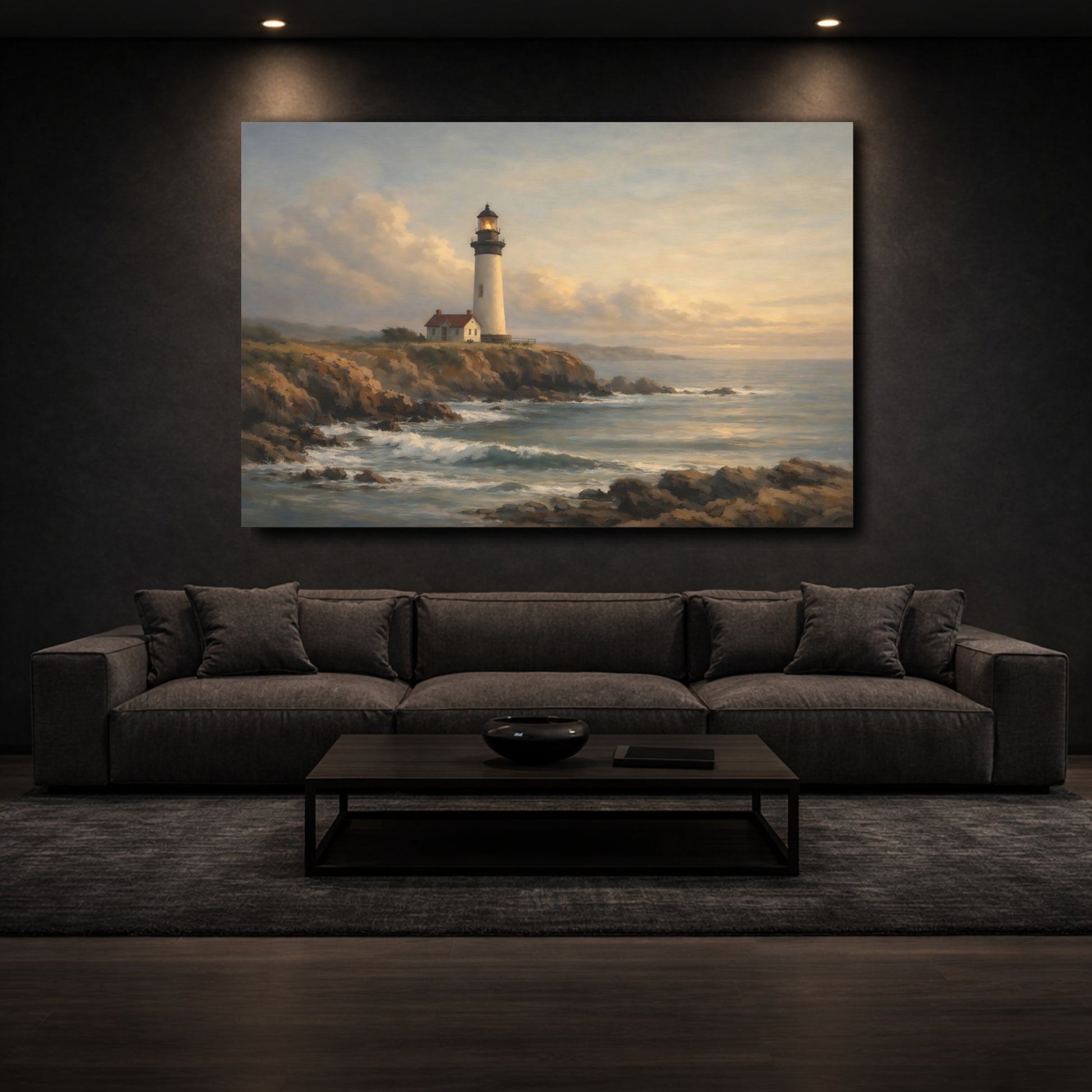 Mockup 2. Nature Lighthouse Coastal Lighthouse View shown as stretched canvas wall art