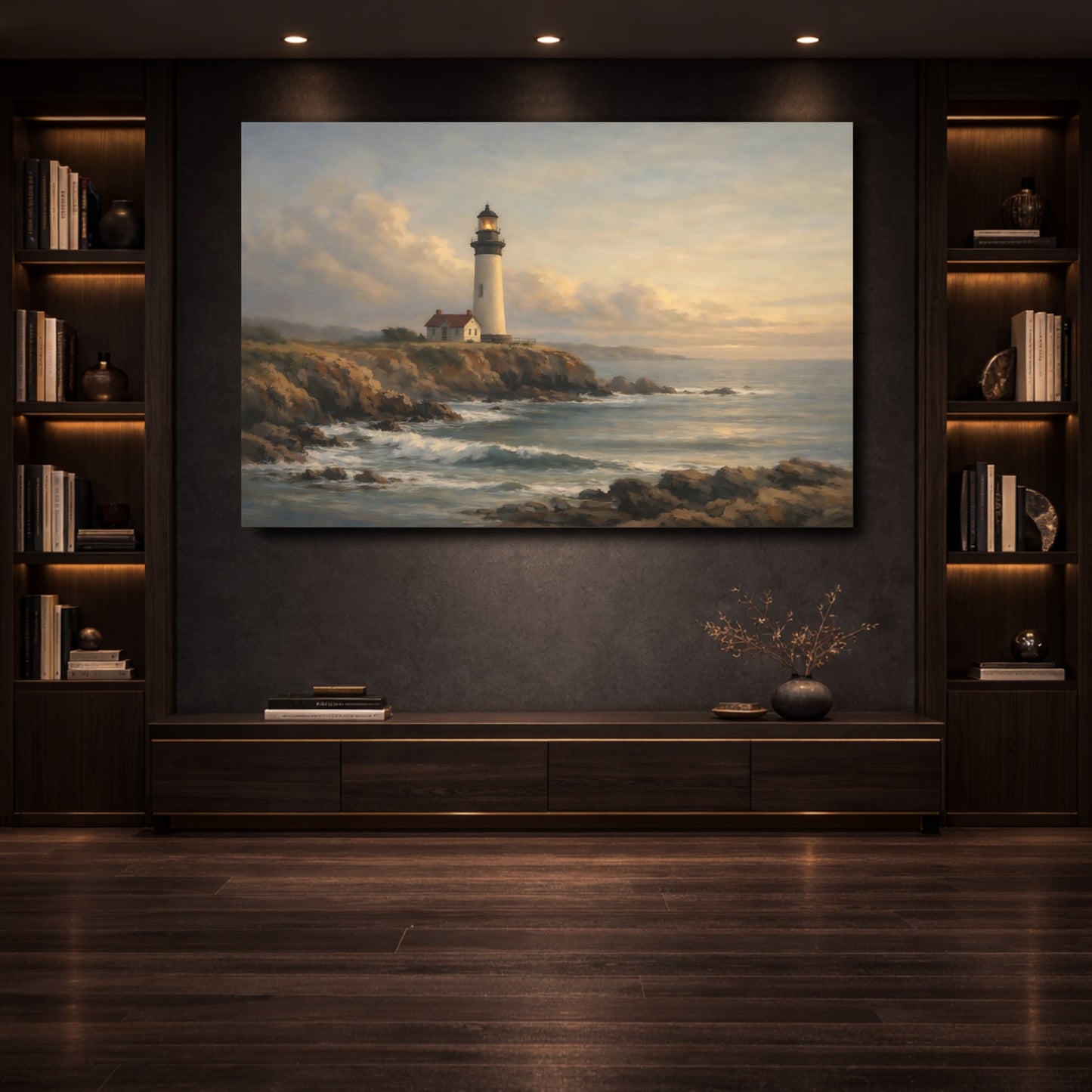 Mockup 3. Nature Lighthouse Coastal Lighthouse View shown as stretched canvas wall art
