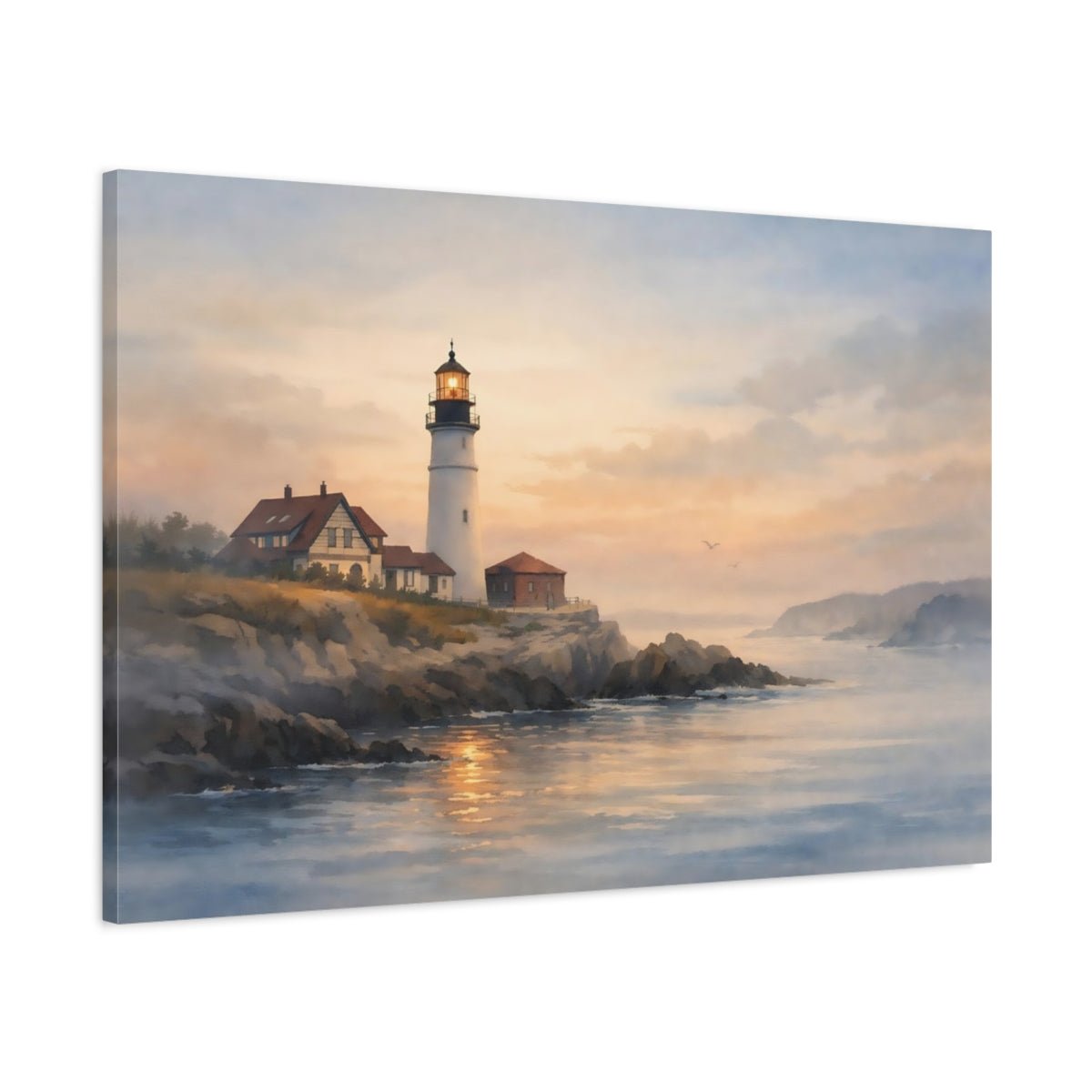 Nature Lighthouse Coastal Sunset - Canvas Wall Art Print - YesArtYes