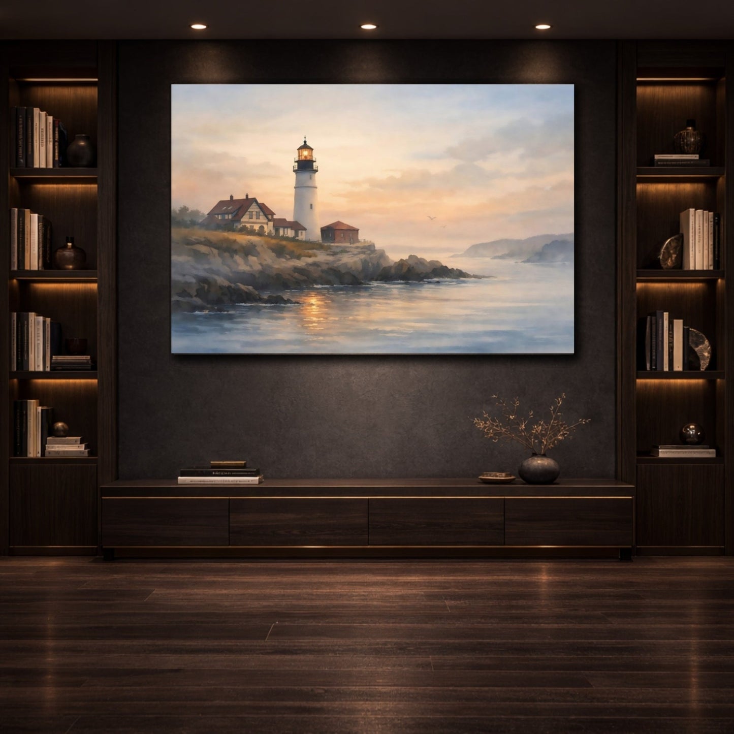 Nature Lighthouse Coastal Sunset - Canvas Wall Art Print - YesArtYes