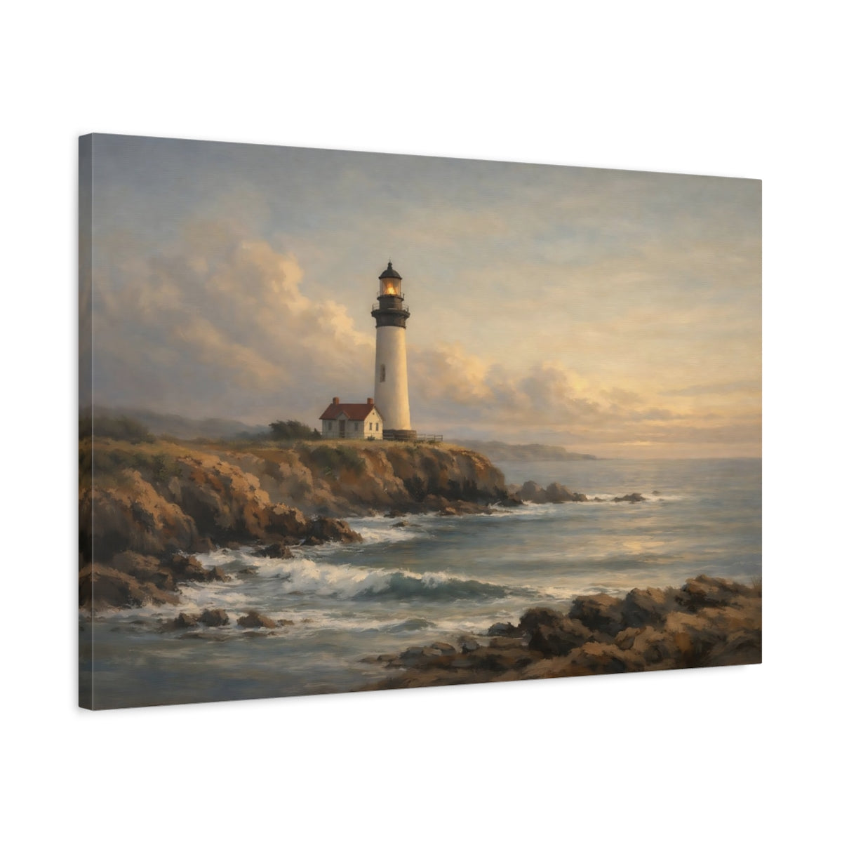 Side Mockup 2. Nature Lighthouse Coastal Lighthouse View shown as stretched canvas wall art