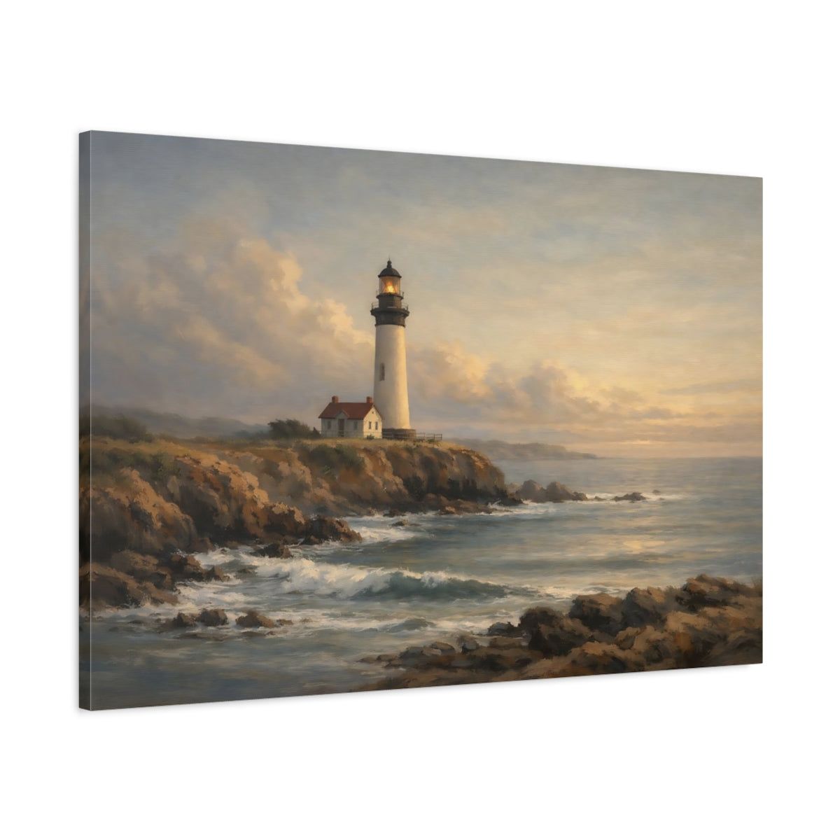Side Mockup 1. Nature Lighthouse Coastal Lighthouse View shown as stretched canvas wall art
