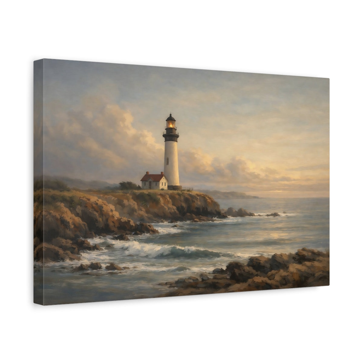 Side Mockup 4. Nature Lighthouse Coastal Lighthouse View shown as stretched canvas wall art