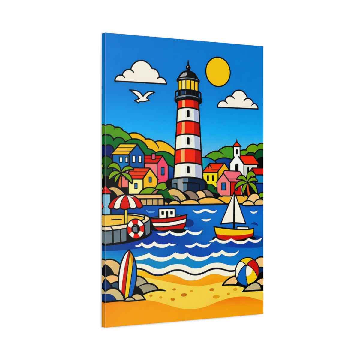 Main Mockup. Nature Lighthouse Colorful Coastal shown as stretched canvas wall art
