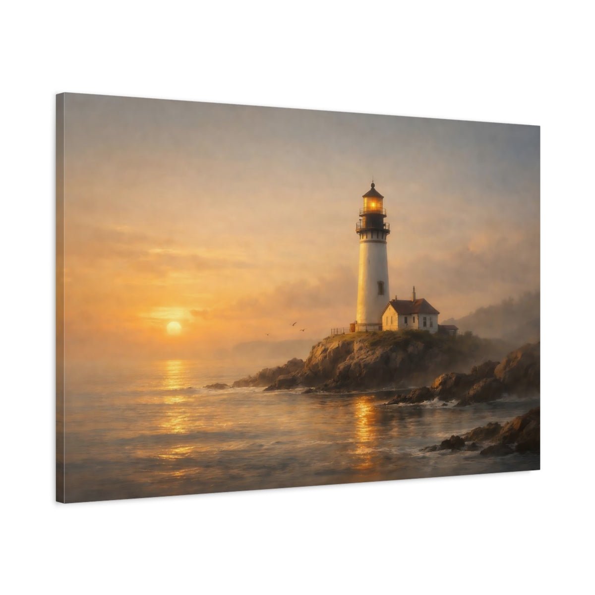 Nature Lighthouse Golden Hour - Canvas Wall Art Print - YesArtYes