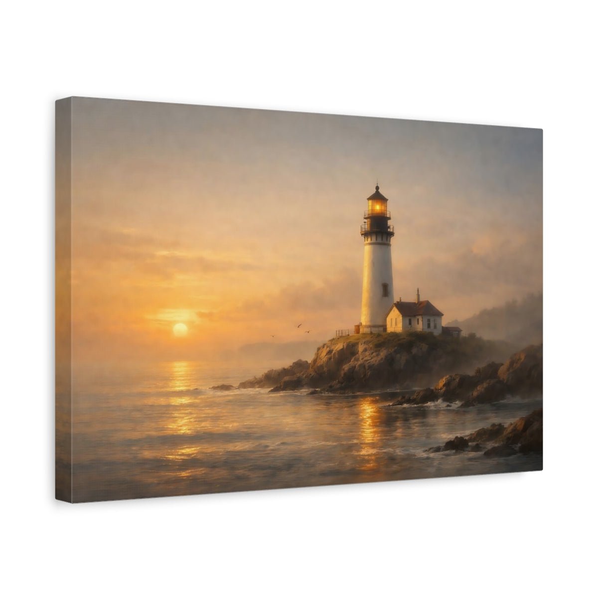 Nature Lighthouse Golden Hour - Canvas Wall Art Print - YesArtYes