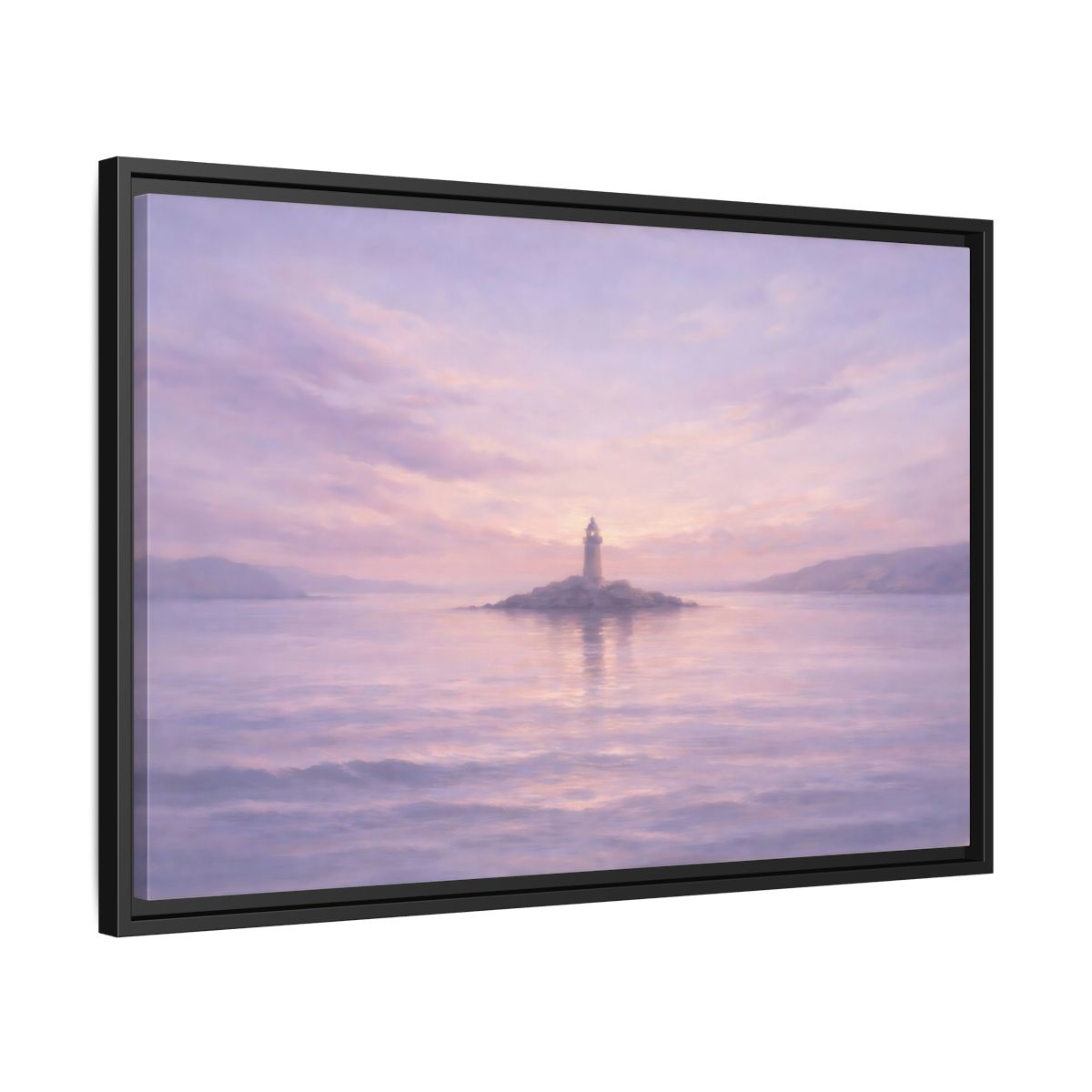 Side Mockup 14. Nature Lighthouse Lavender Lighthouse shown as stretched canvas wall art